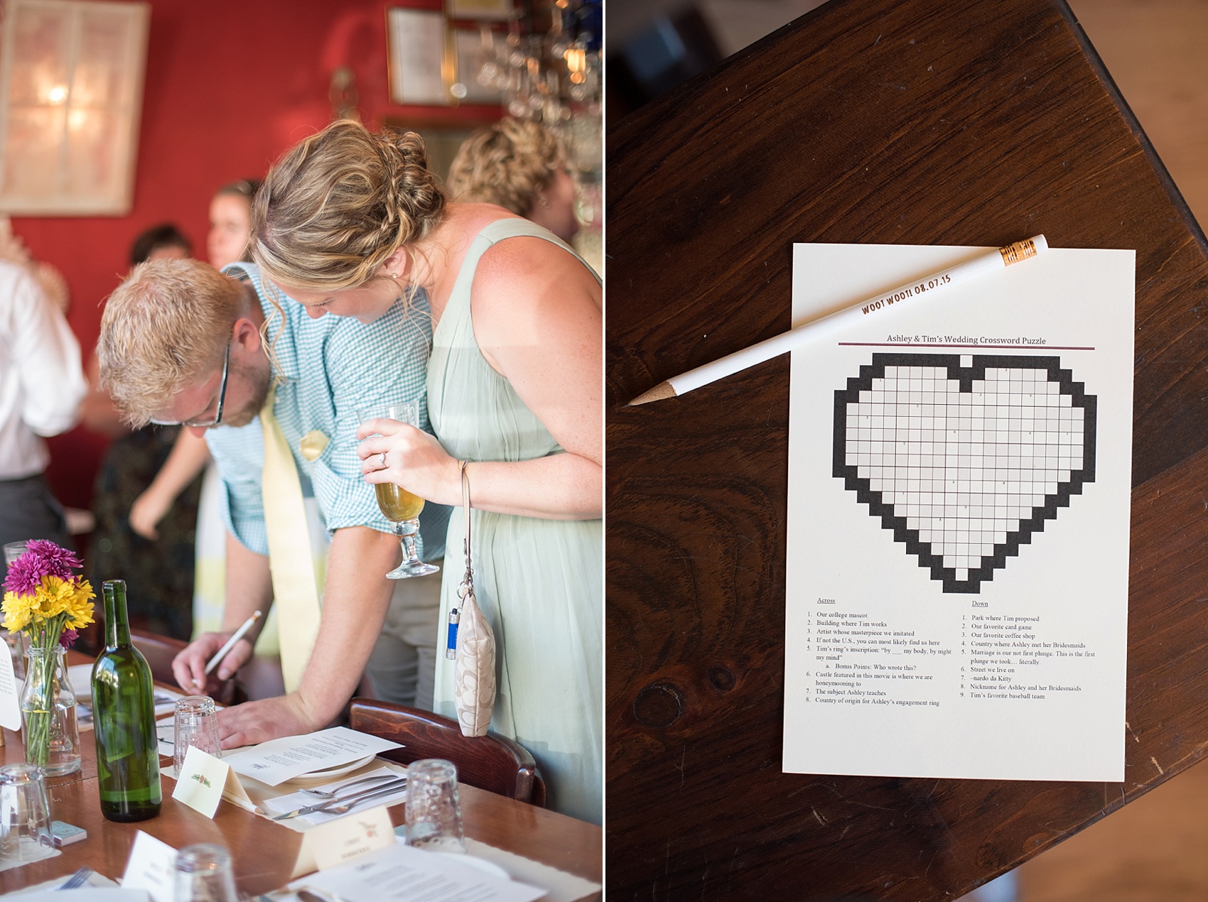 Crossword puzzle and wedding date pencil to match. Photos by Mikkel Paige Photography, NYC wedding photographer.