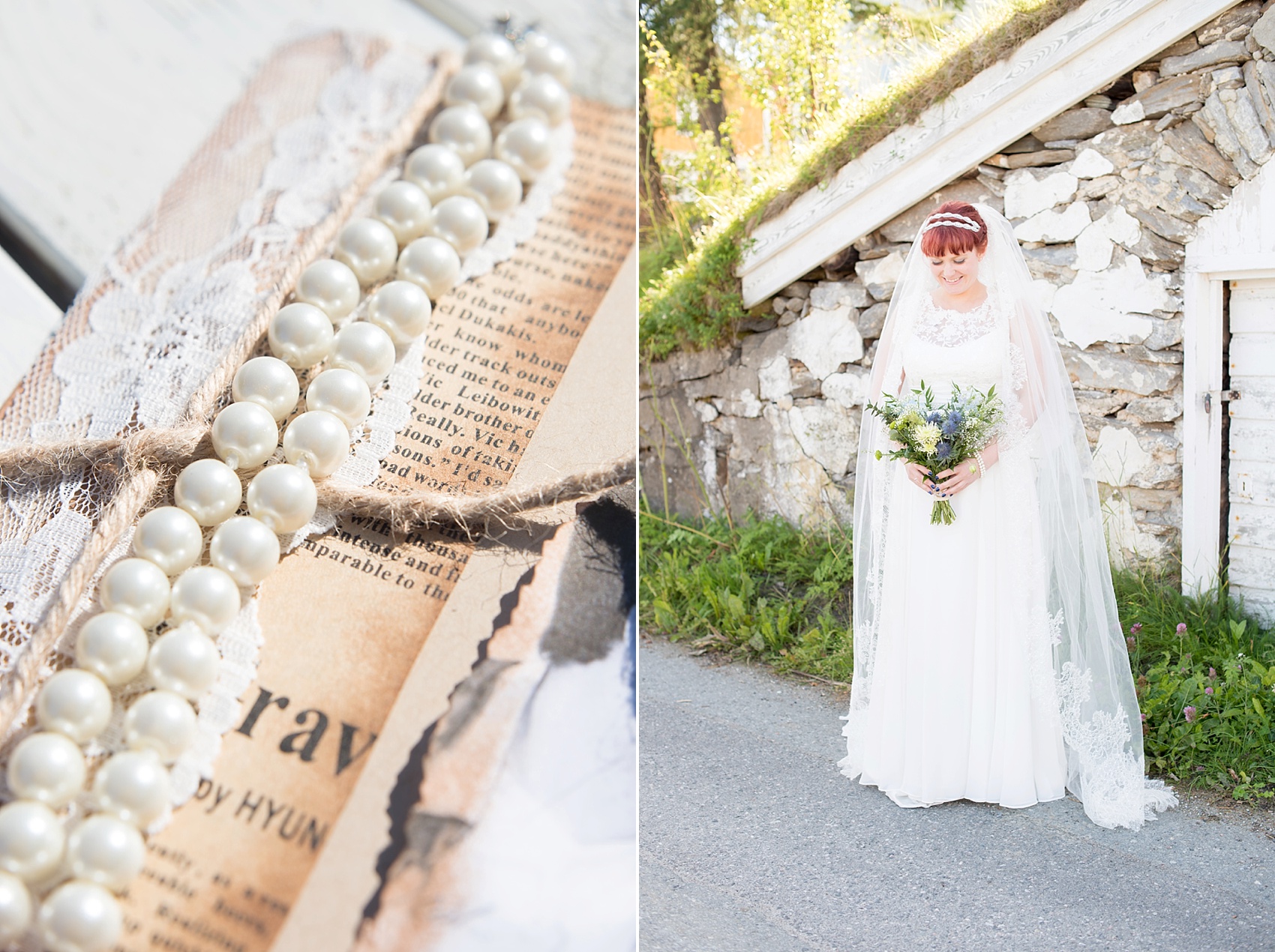Norway wedding photos by Mikkel Paige Photography, destination wedding photographer. Bride photo and pearl bracelet.