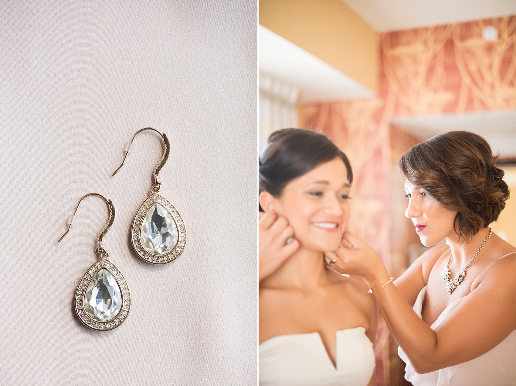 Waveny House Connecticut wedding photos by Mikkel Paige Photography. Bride's teardrop crystal earrings.
