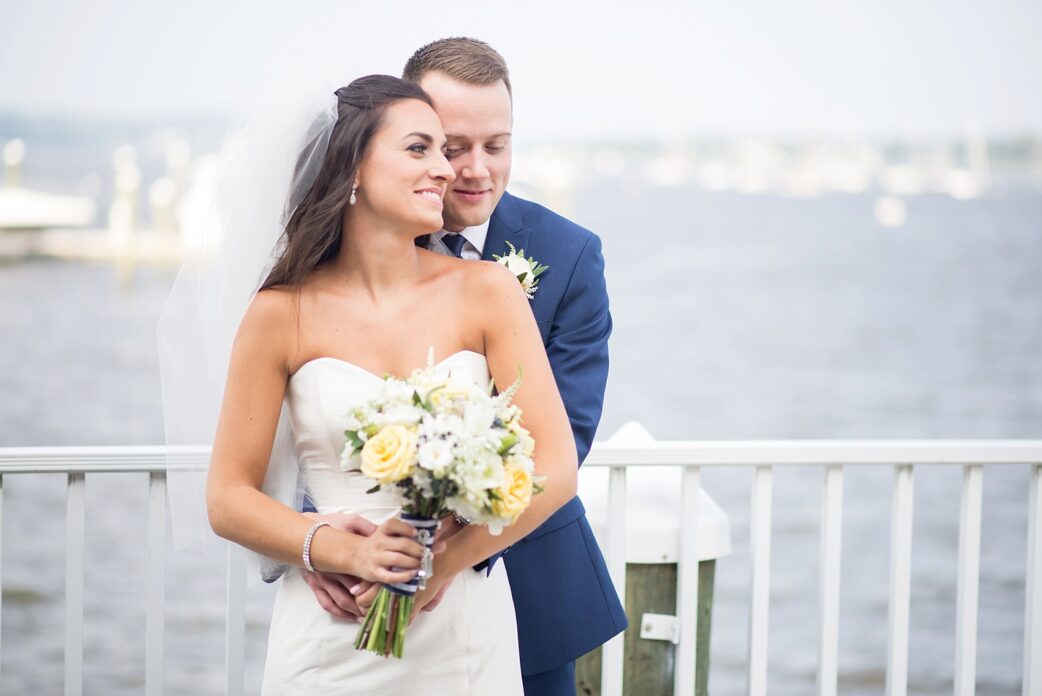 First look on the waterfront for this nautical bride and groom at the Molly Pitcher Inn. Photo by Mikkel Paige Photography.