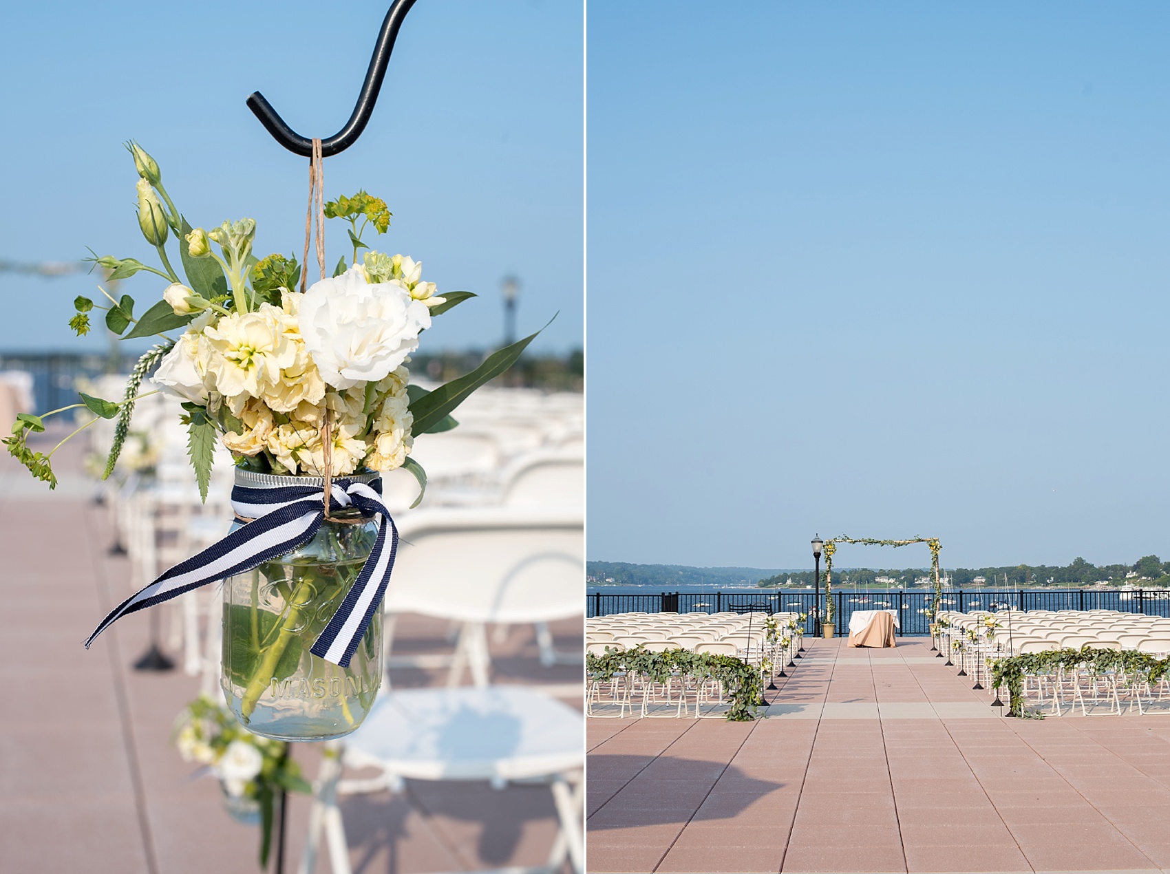 New Jersey waterfront wedding ceremony for a nautical day at the Molly Pitcher Inn. Photo by Mikkel Paige Photography.
