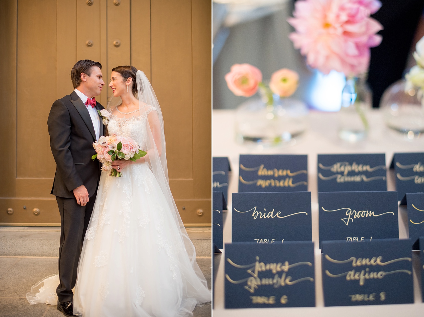 Navy blue and gold escort cards for a Manhattan Penthouse wedding. Image NYC wedding photographer, Mikkel Paige Photography.