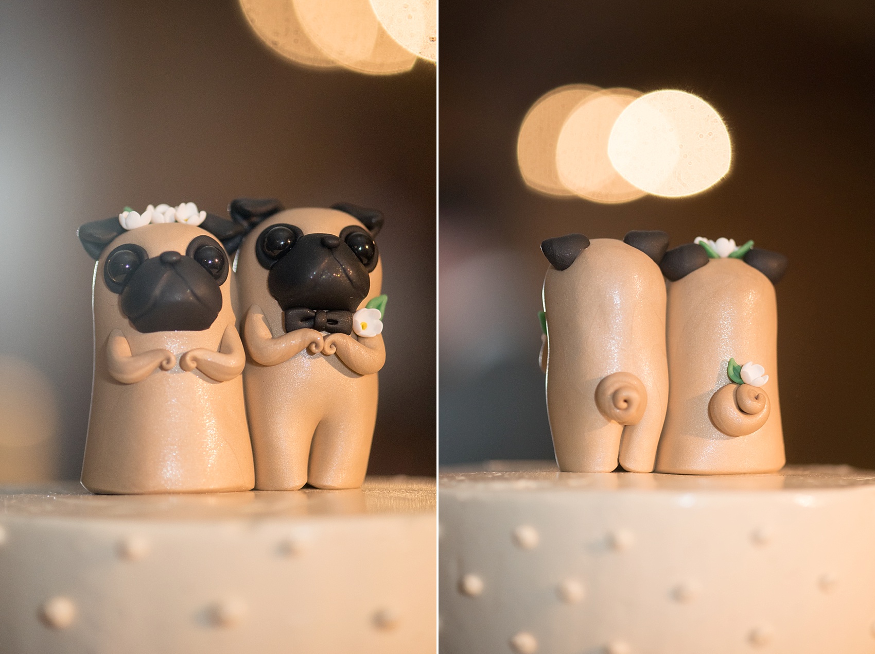 Pug cake topper for a Manhattan Penthouse wedding. Image NYC wedding photographer, Mikkel Paige Photography. Flowers by Tracey Reynolds.