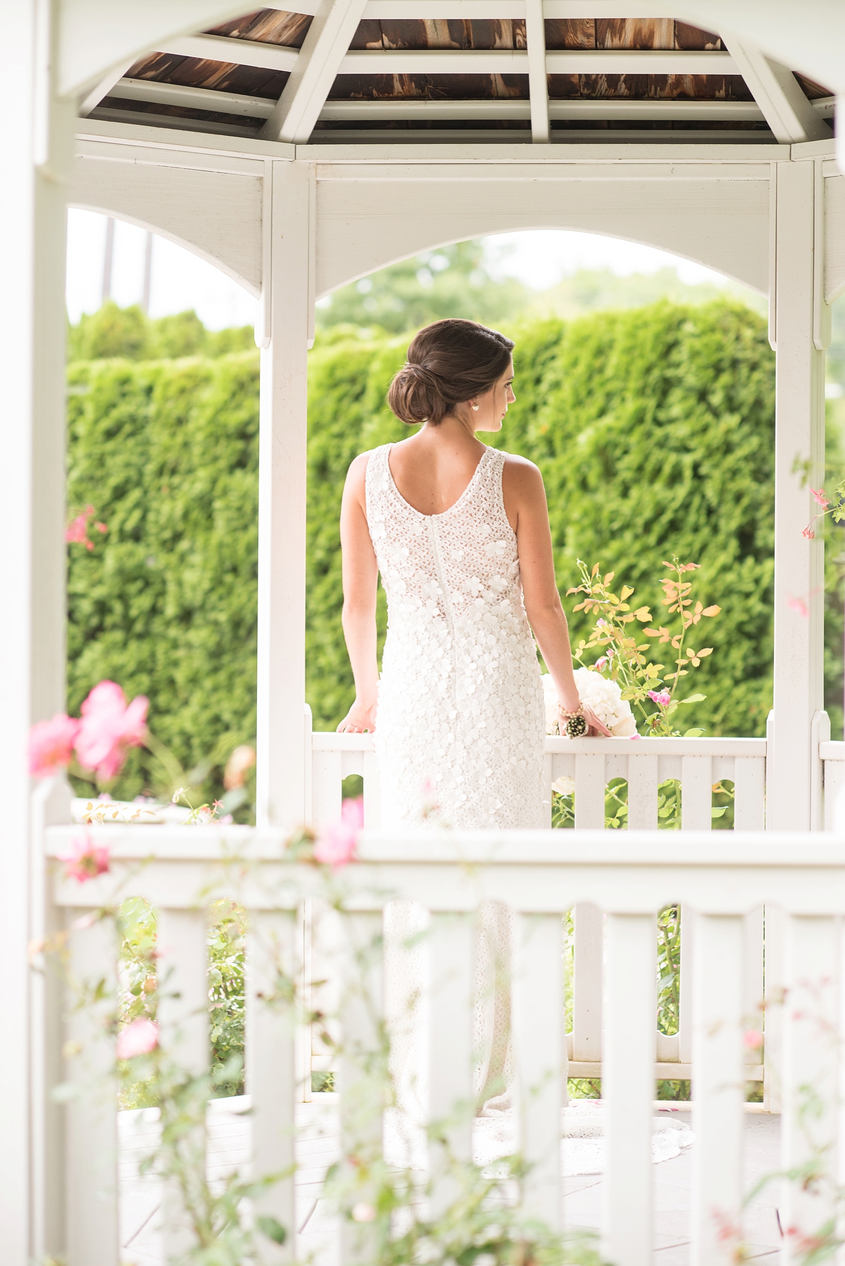 Bride in lace wedding gown at The Riverview, Connecticut. Images by NYC wedding photographer Mikkel Paige Photography.