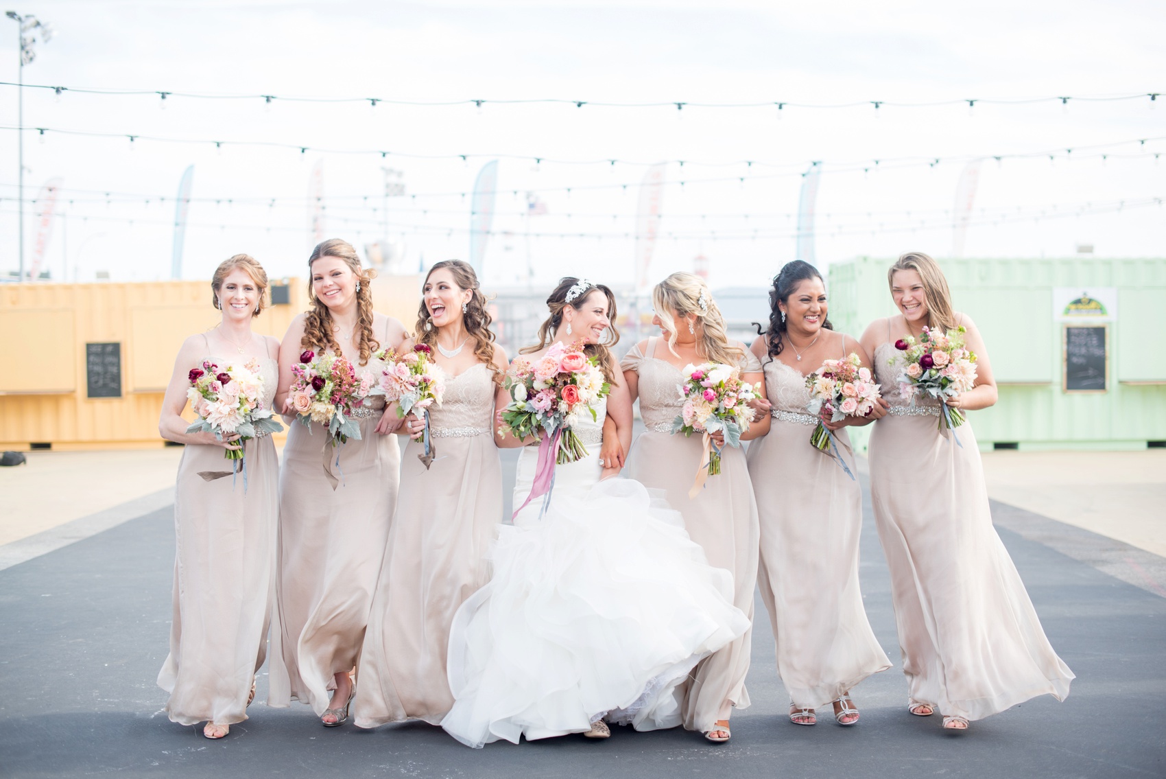 Coney Island colorful mural graffiti wedding bridal party photos by Mikkel Paige Photography, NYC wedding photographer. Planning by Dulce Dreams Events, flowers by Sachi Rose.
