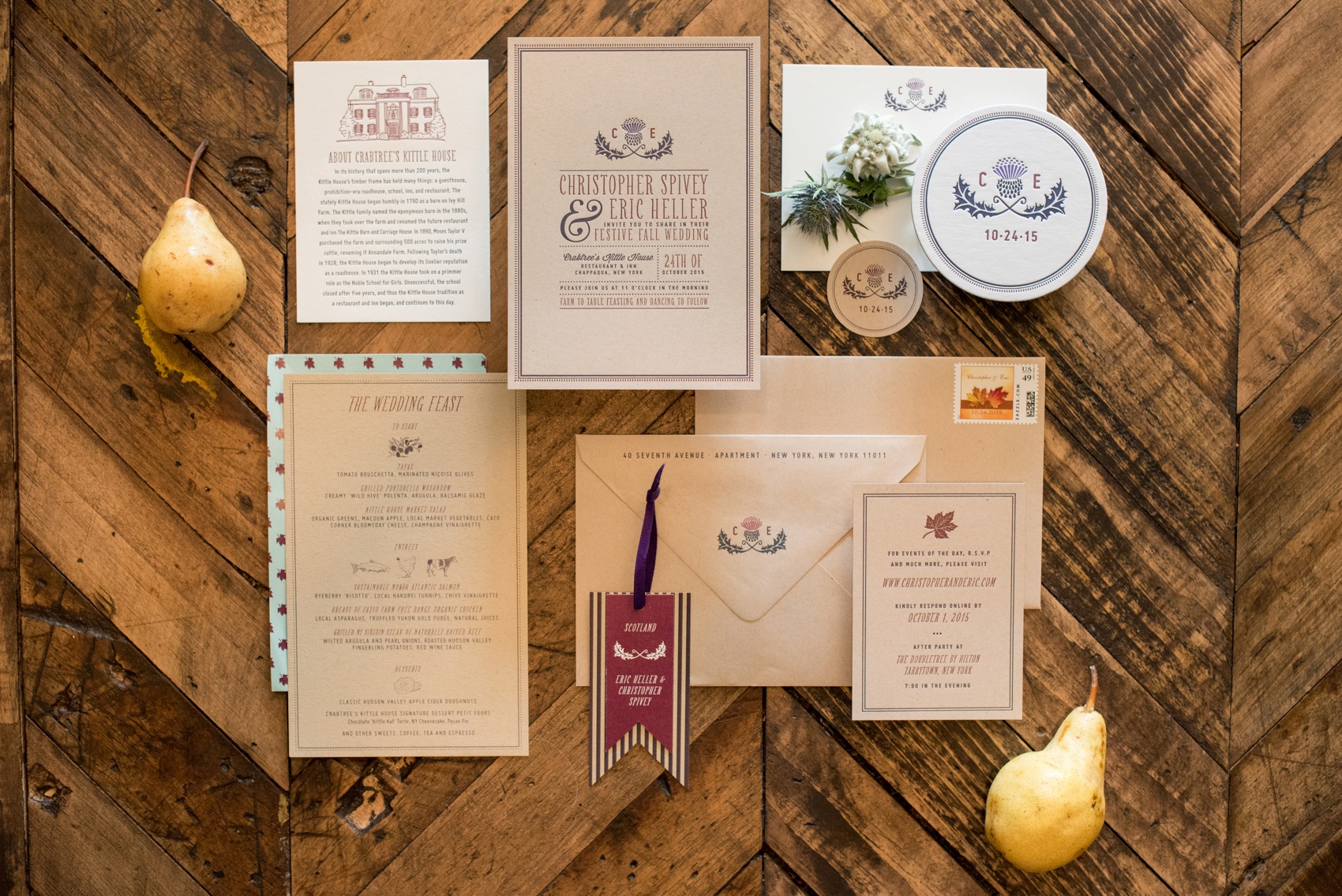 Fall gay wedding invitation suite. Image by Mikkel Paige Photography, stationery by Fourteen-Forty.