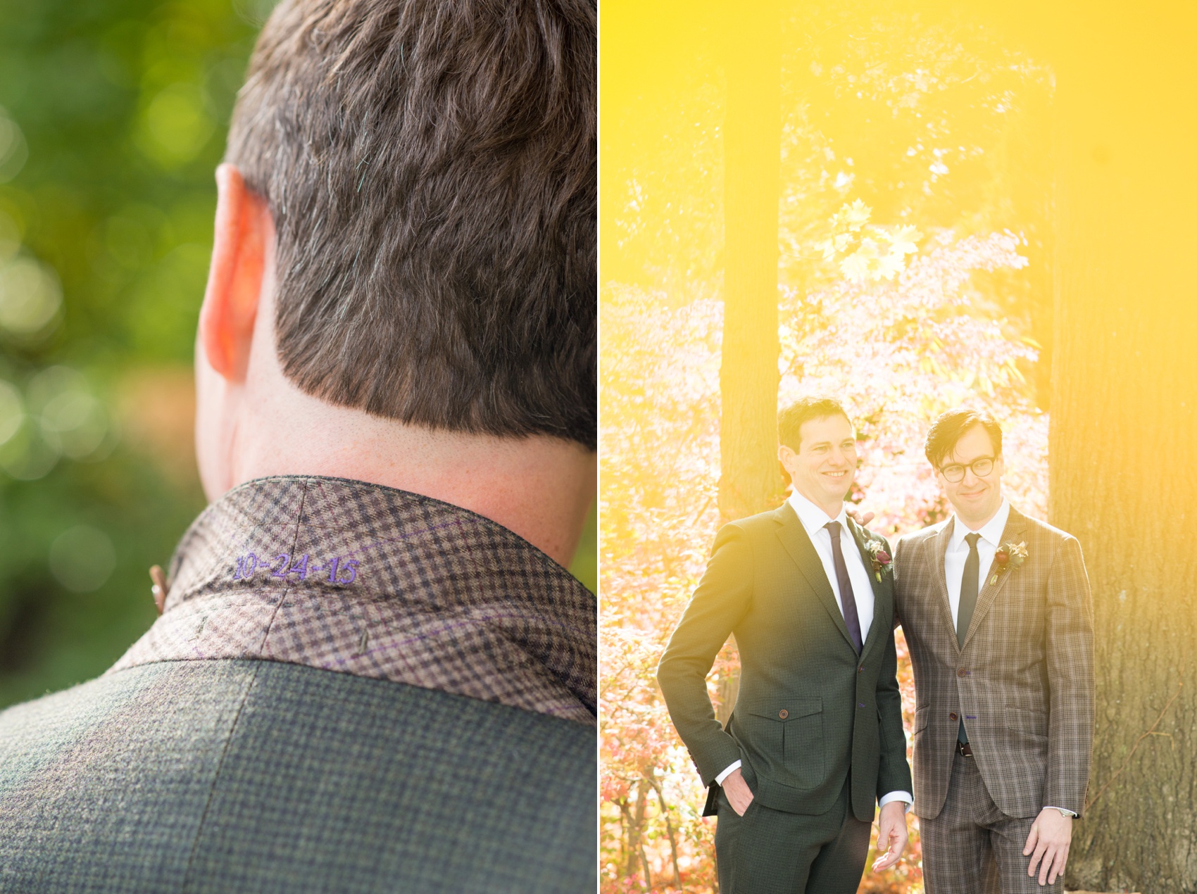 Crabtree Kittle's House wedding in NY. Images by Mikkel Paige Photography for a gay fall wedding. Wedding date embroidery in custom suite by Sebastian Grey.