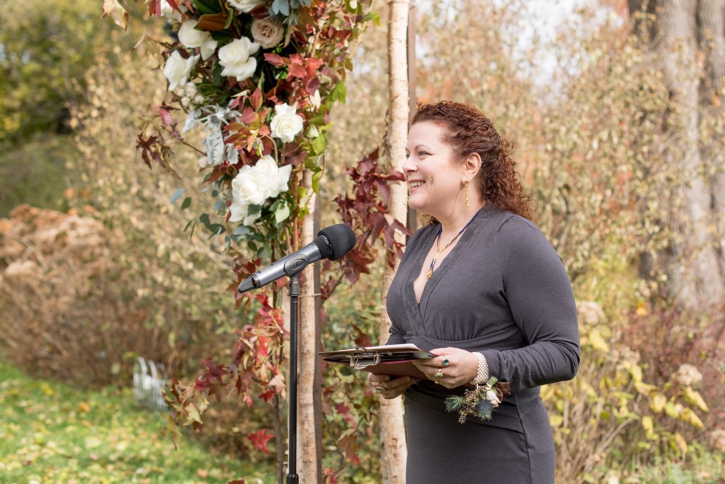 Crabtree Kittle's House wedding in NY. Images by NYC wedding photographer Mikkel Paige Photography for a gay fall wedding. Fall leaves ceremony arch with birch branches by Mimosa Floral Design.