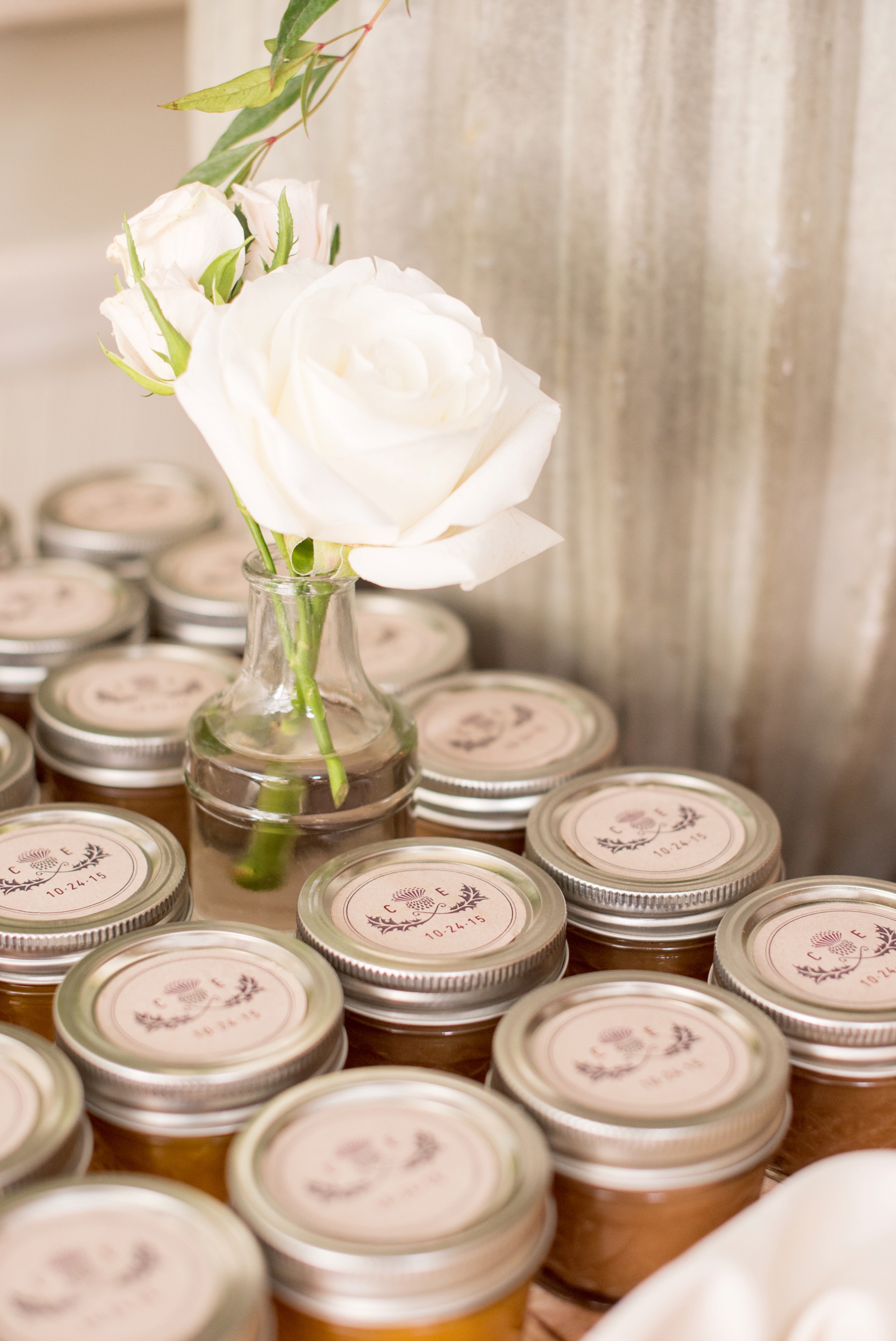 Crabtree Kittle's House wedding in NY. Images by Mikkel Paige Photography for a gay fall wedding. Coordination by Jove Meyer Events. Pumpkin butter mason jar favors.