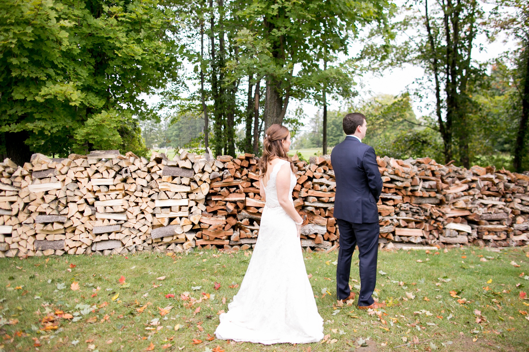 A Red Maple Vineyard wedding first look. Photo by NYC wedding photographer Mikkel Paige Photography.
