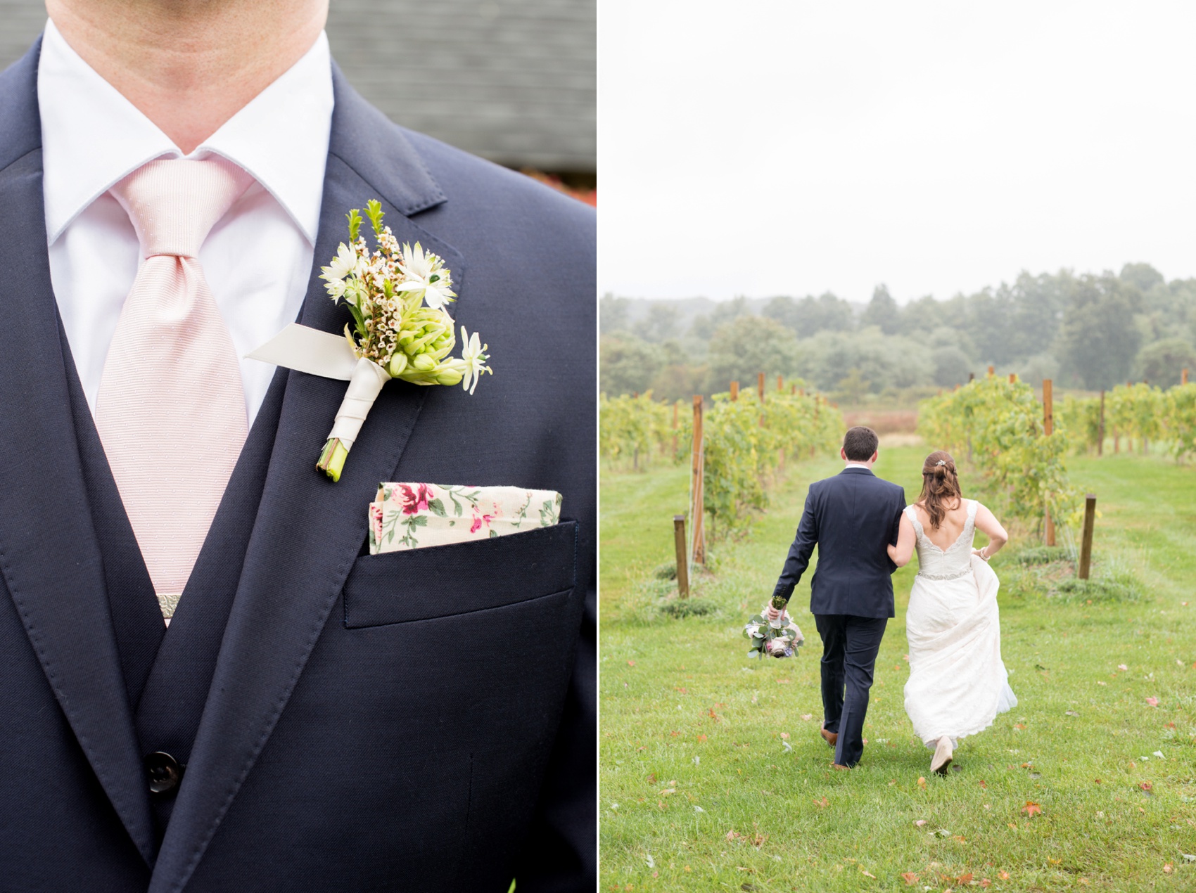 A Red Maple Vineyard wedding and unique boutonniere. Photo by NYC wedding photographer Mikkel Paige Photography.