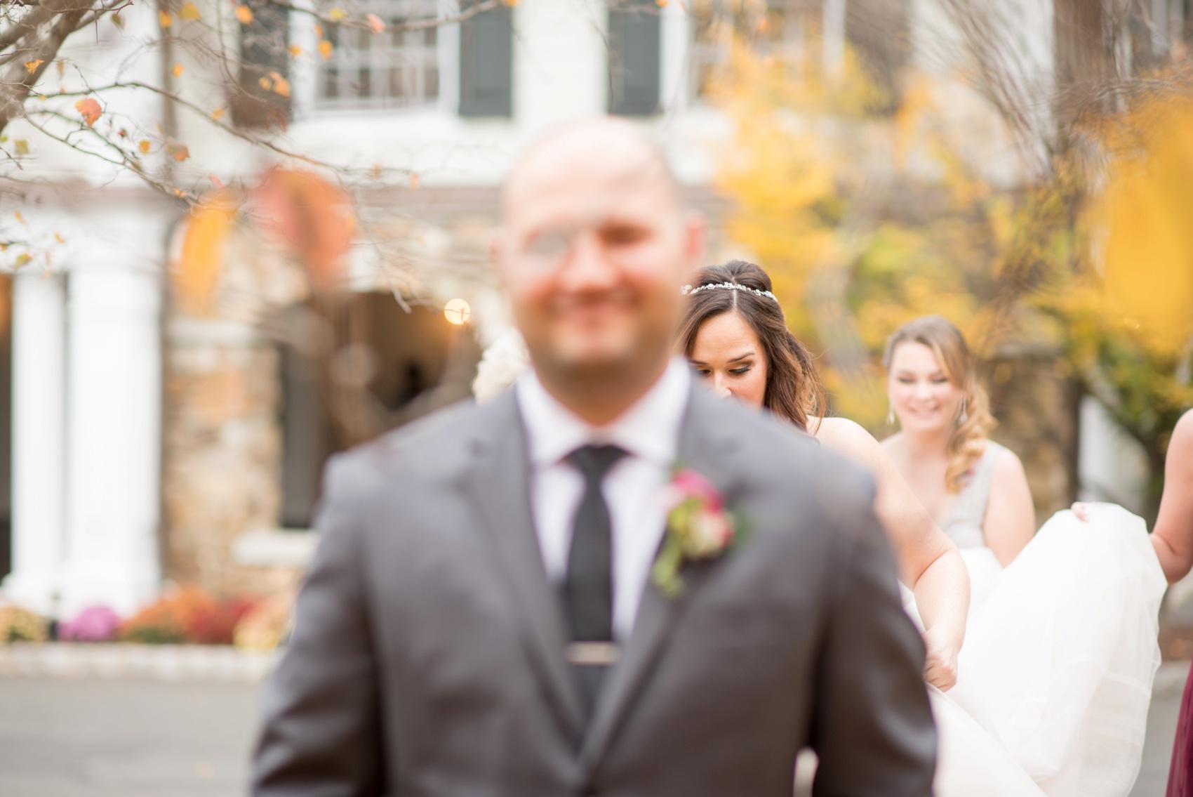 Olde Mill Inn New Jersey wedding by Mikkel Paige Photography, NYC and Raleigh wedding photographer. Bride and groom fall photos first look.