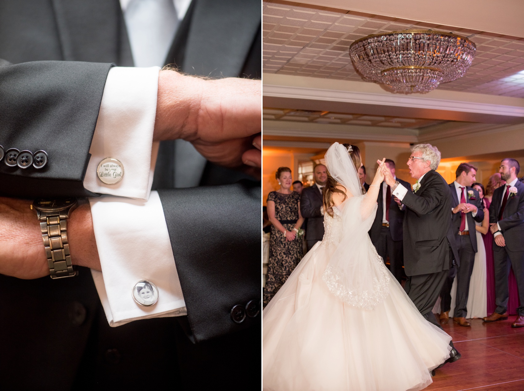 Olde Mill Inn wedding ceremony by Mikkel Paige Photography, NYC and Raleigh wedding photographer. Father daughter dance with custom photo cufflinks gift. 