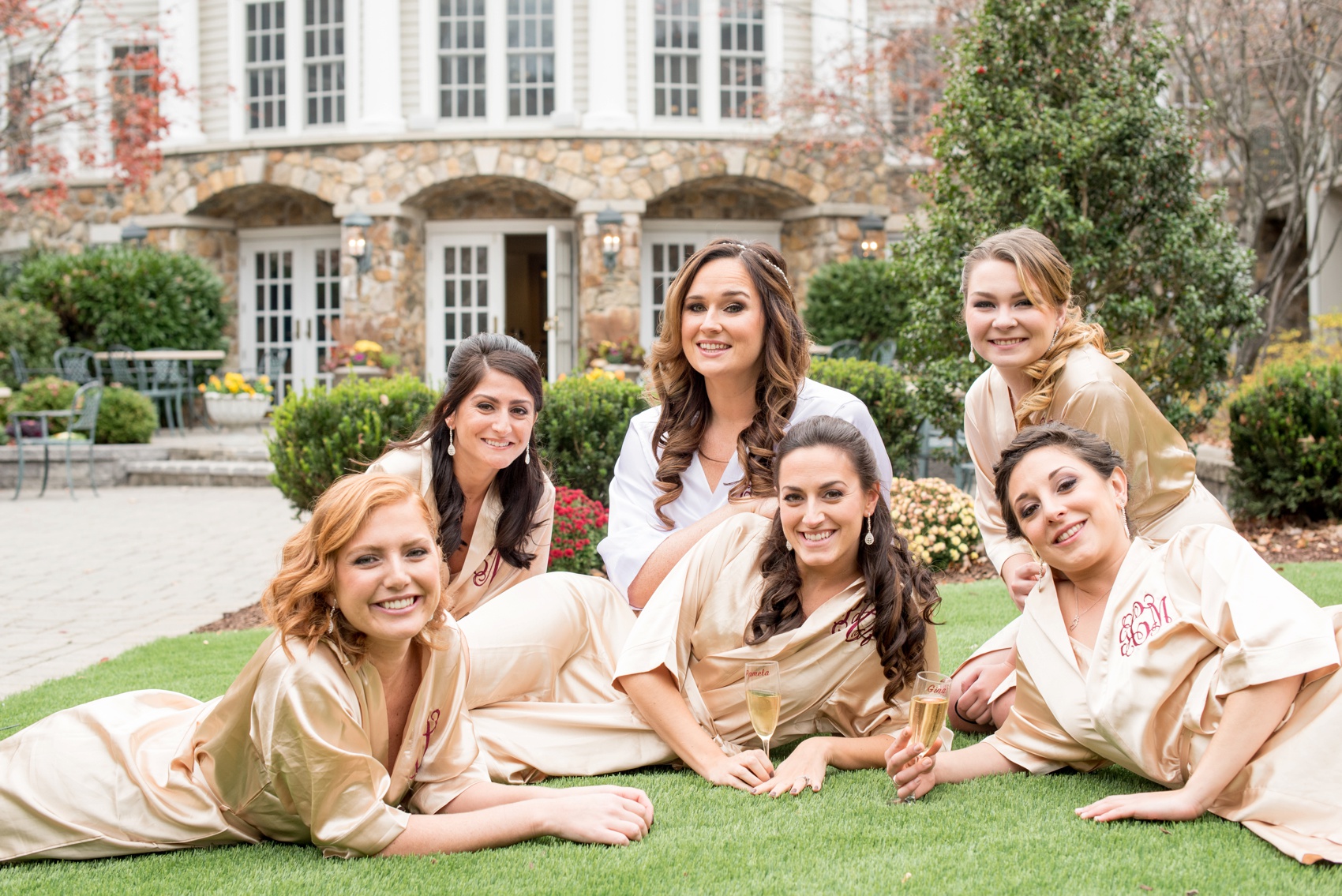 Olde Mill Inn New Jersey wedding by Mikkel Paige Photography, NYC and Raleigh wedding photographer. Bridal party silk monogram robes for getting ready.