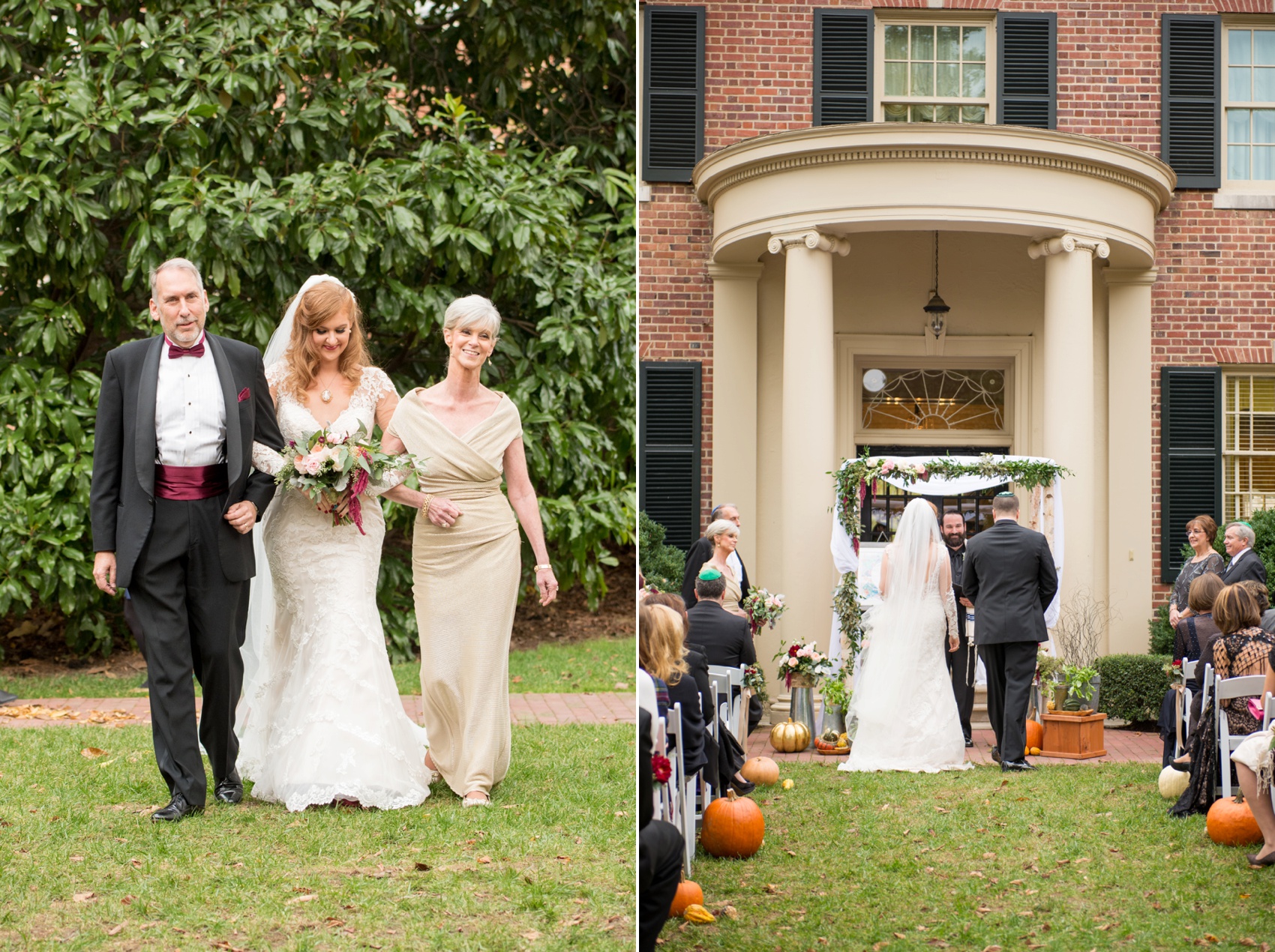 The Carolina Inn wedding photos by Mikkel Paige Photography, Raleigh wedding photographer. Planning by A Swanky Affair and flowers by Tre Bella for a fall pumpkin Halloween inspired outdoor ceremony.
