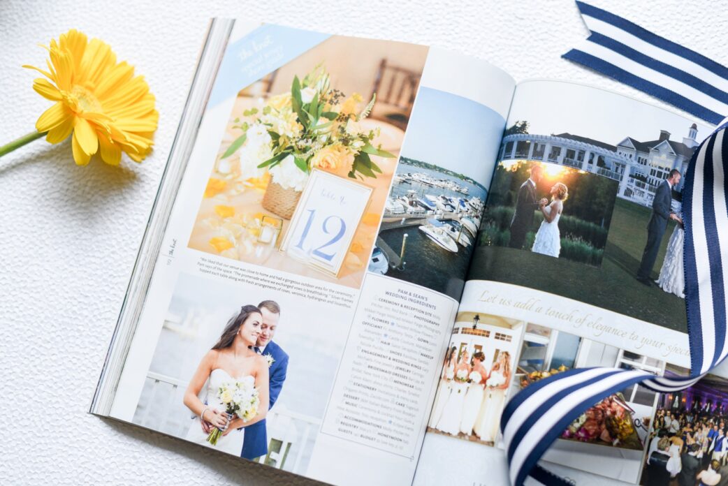 Mikkel Paige Photography featured wedding in The Knot New Jersey. Nautical yellow and navy blue themed.