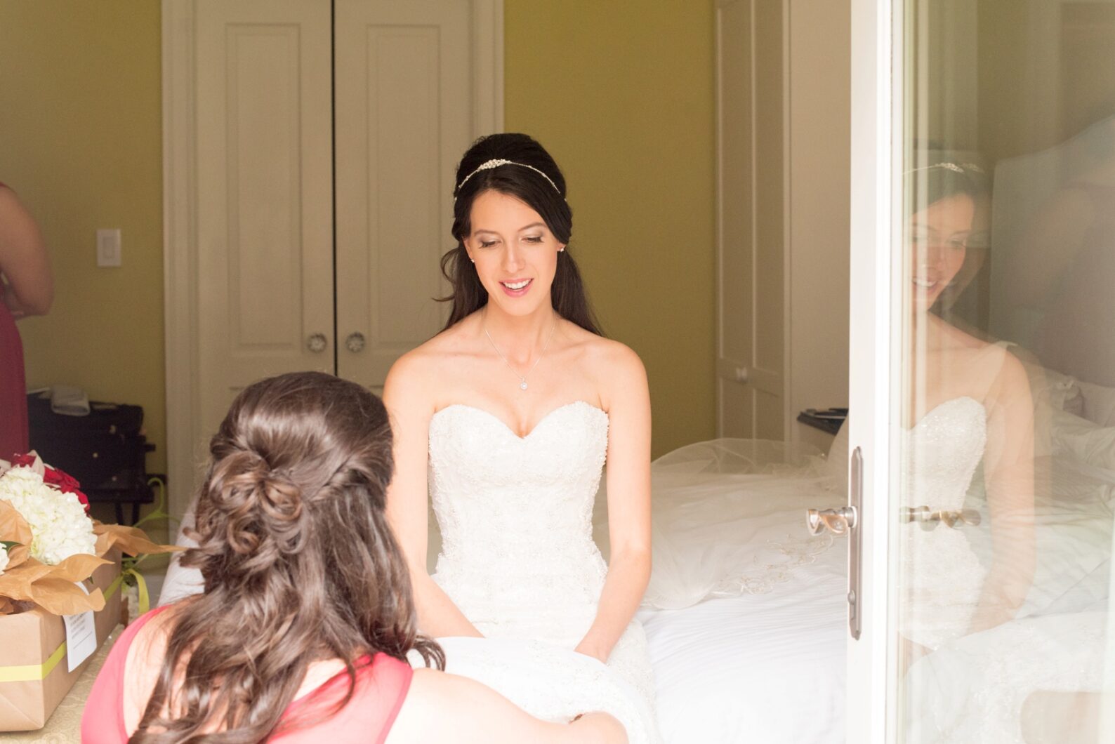 Omni Bedford Springs Resort wedding photos by Mikkel Paige Photography. The bride gets ready in her strapless wedding gown.