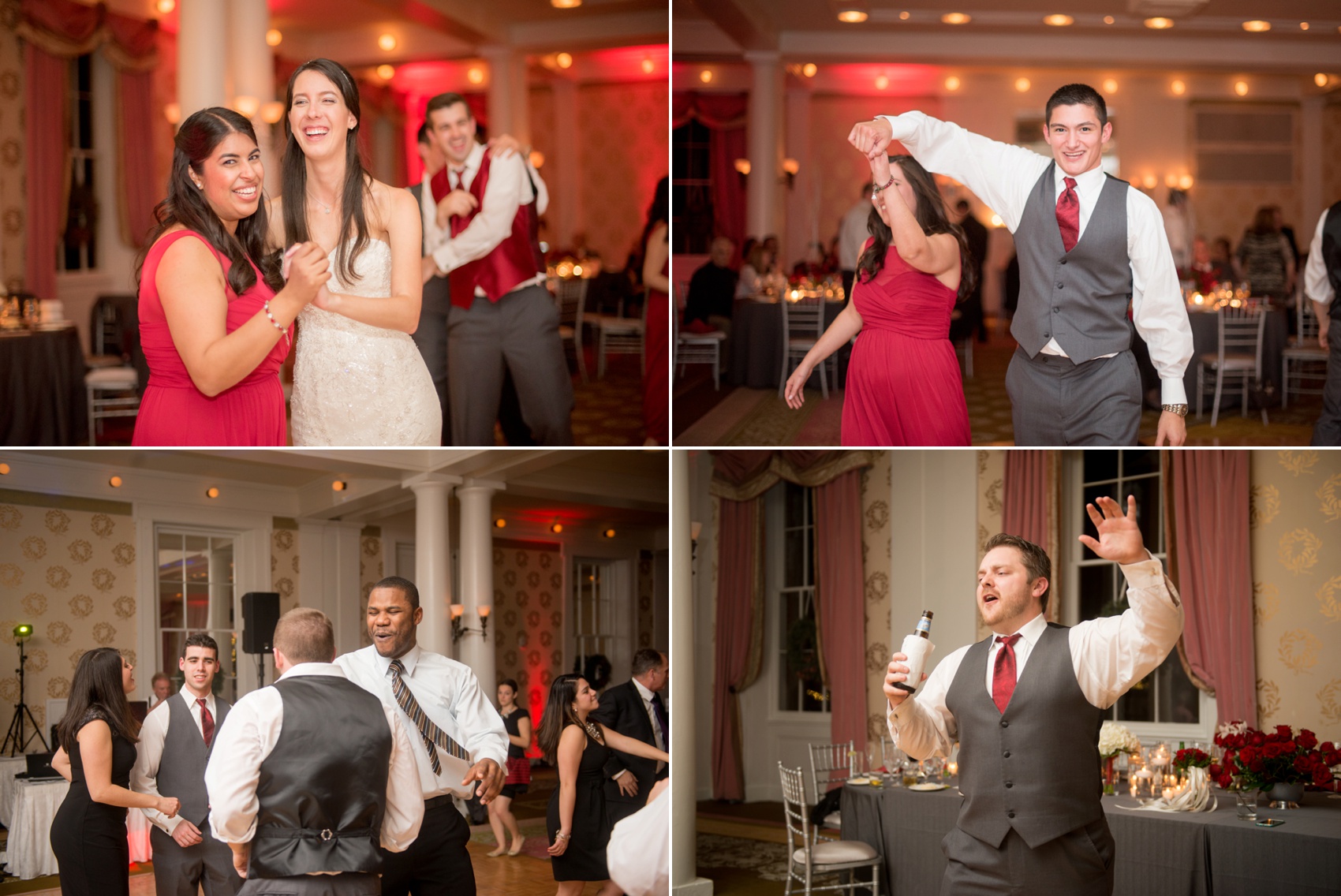 Omni Bedford Springs Resort wedding photos by Mikkel Paige Photography. Christmas holiday winter wonderland day with red and white color palette. Dancing photos!