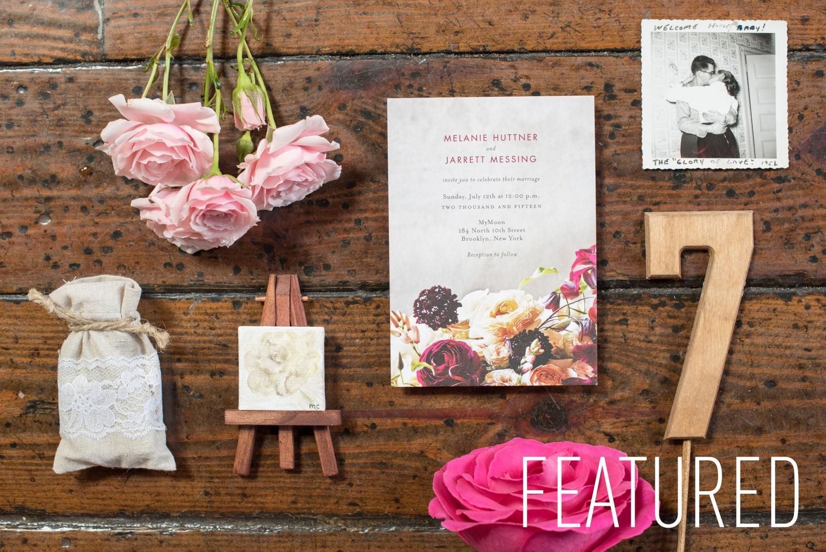Mikkel Paige Photography capture Wedding Paper Divas stationery line at a Brooklyn My Moon pink floral wedding.