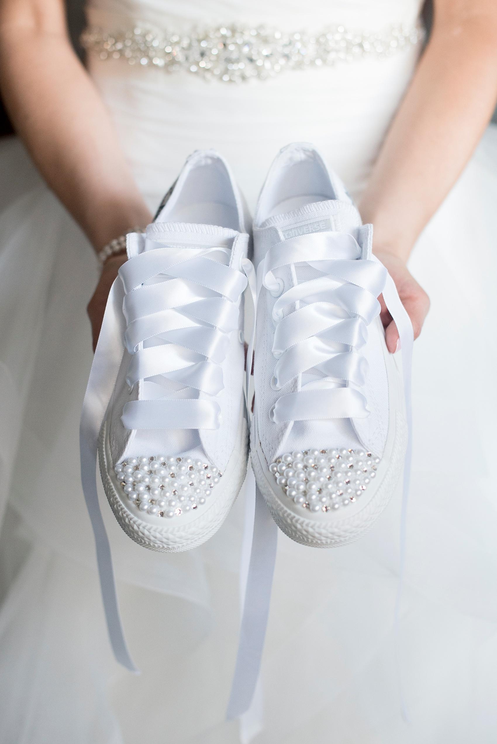 Bridal converse with pearls and rhinestone. Image by Mikkel Paige Photography, NYC and Raleigh wedding photographer.