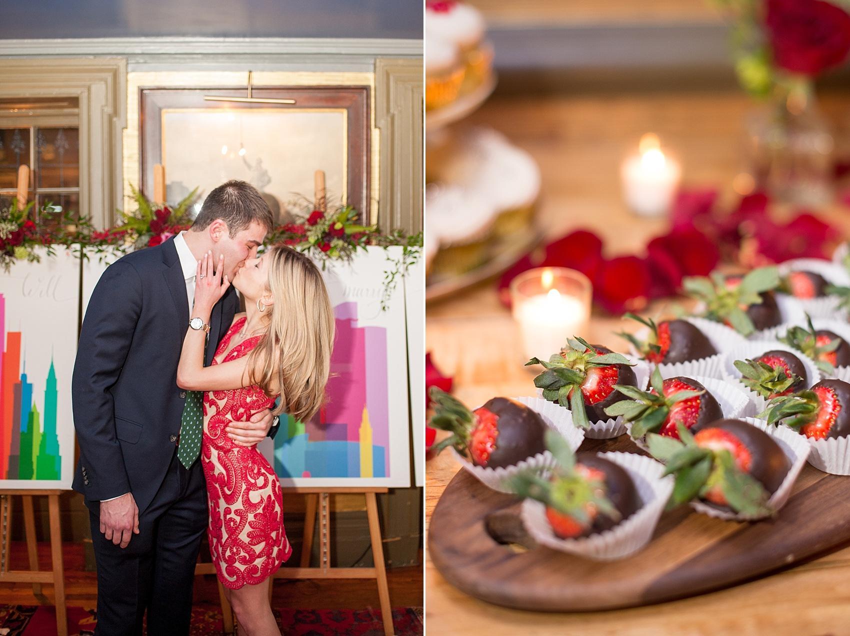 NYC proposal ideas with chocolate strawberries. Photos by Mikkel Paige Photography. Planning by Brilliant Event Planning and flowers by The Arrangement.