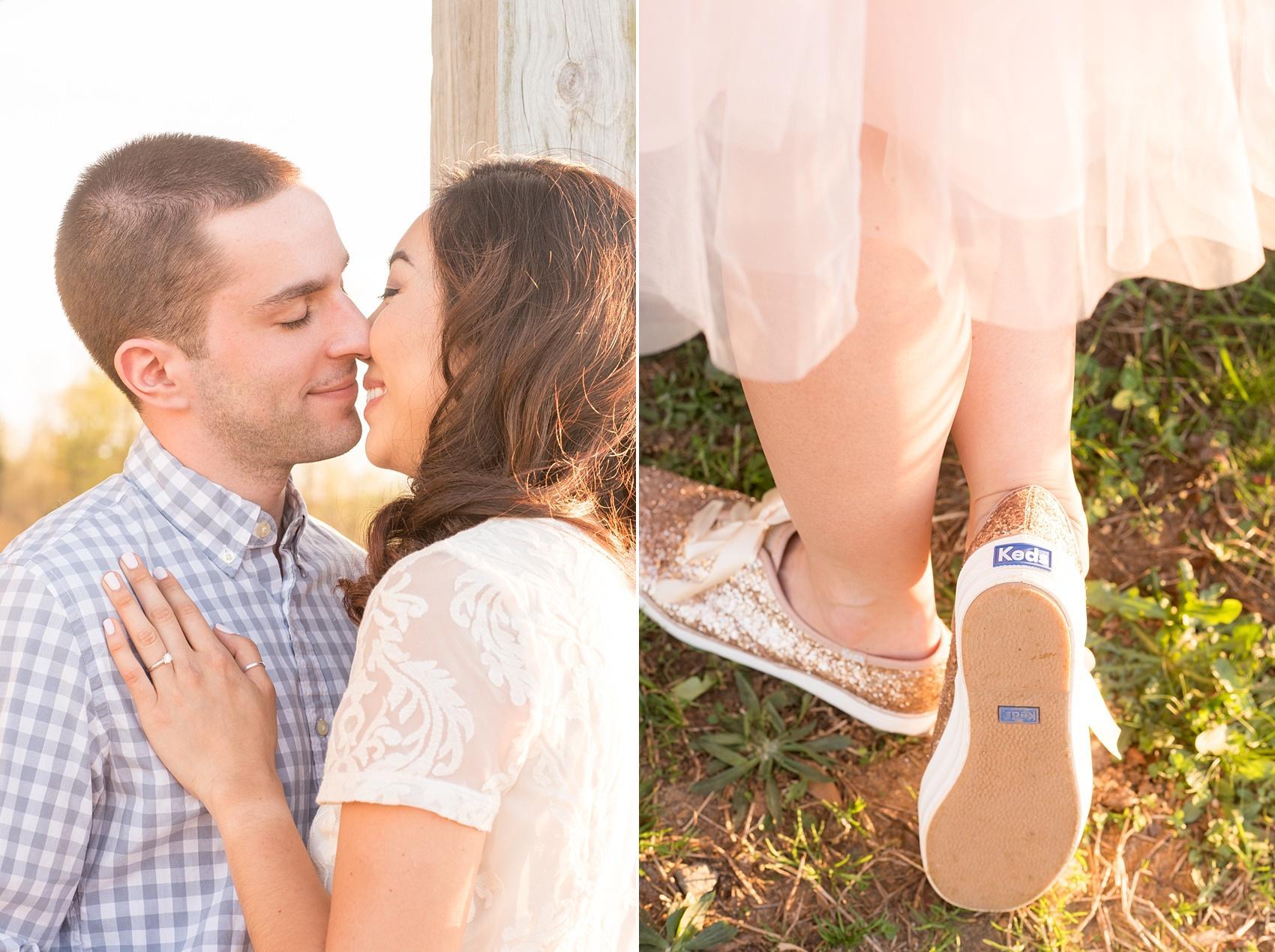 Raleigh farm engagement photos with glitter Keds. Images by Mikkel Paige Photography.