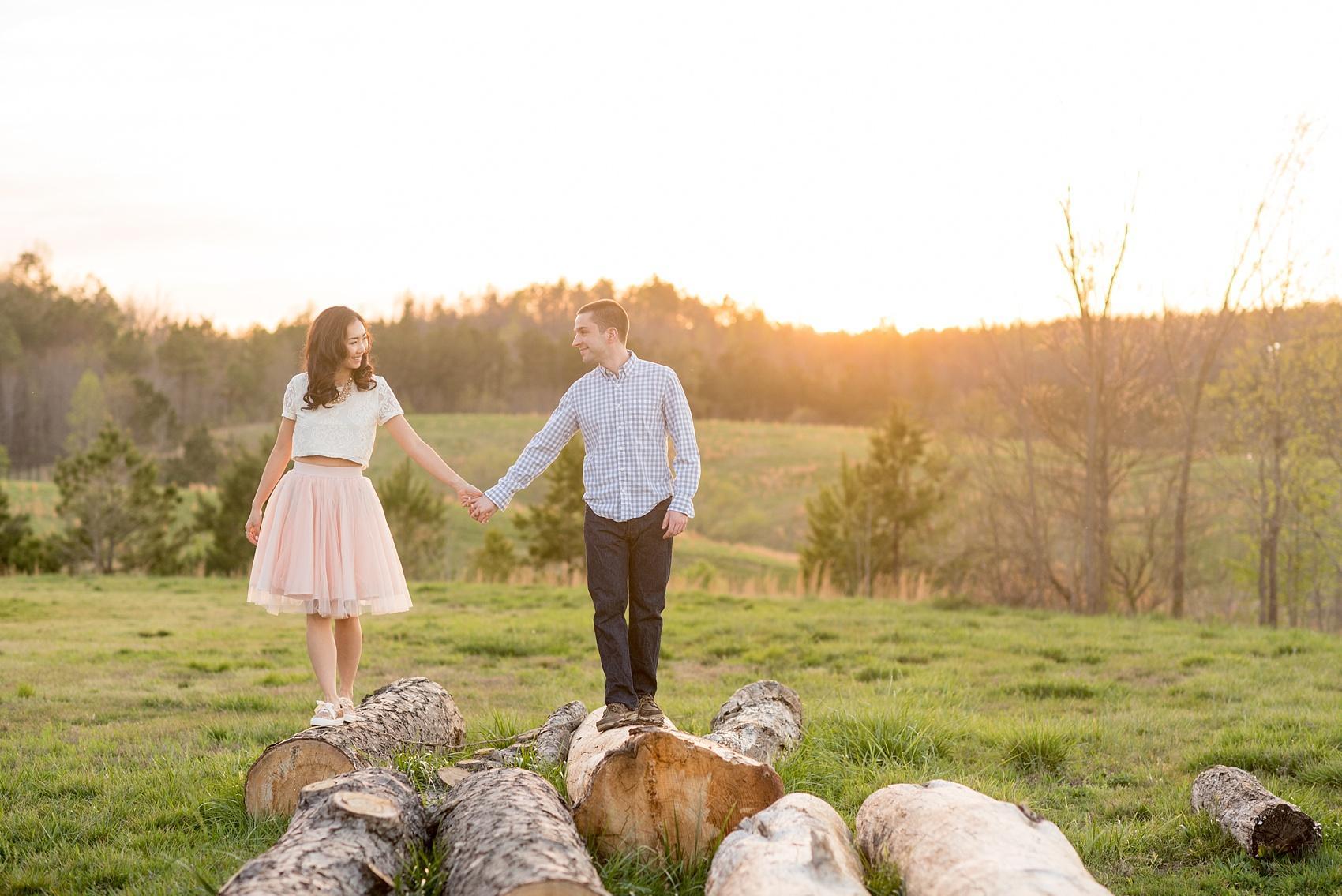 Raleigh farm engagement photos during the golden hour. Images by Mikkel Paige Photography.