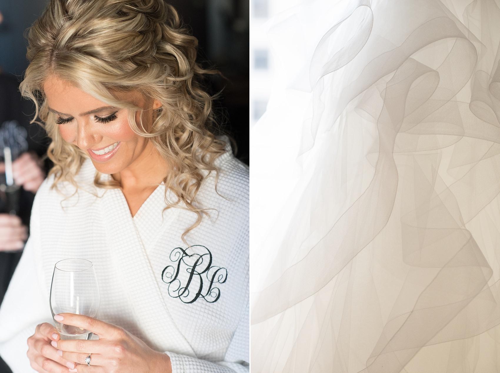 Bride getting ready photo with monogrammed robe by Mikkel Paige Photography. Image at 1 Hotel Central Park, NYC. 