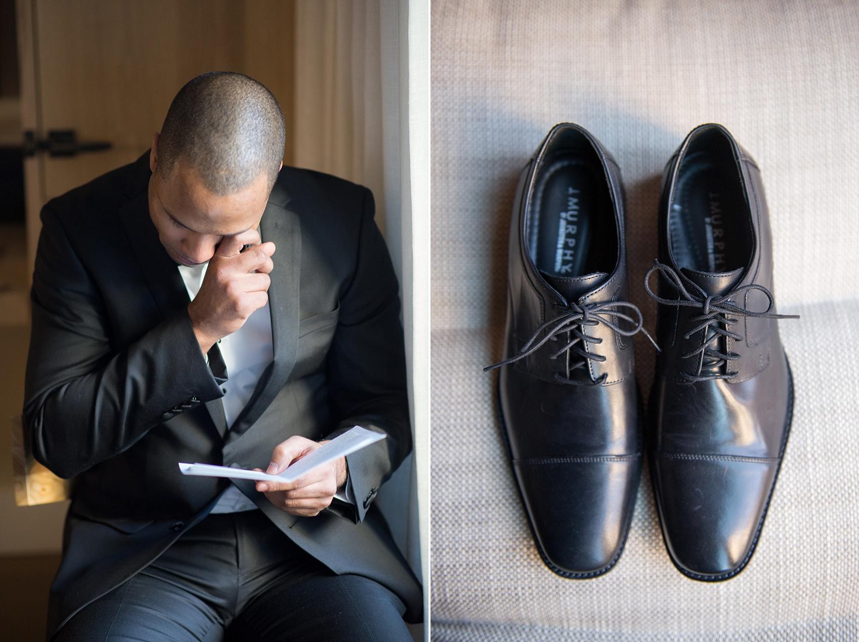 Groom getting ready for his wedding day and gift from bride. Image by Mikkel Paige Photography. Image at 1 Hotel Central Park, NYC. 