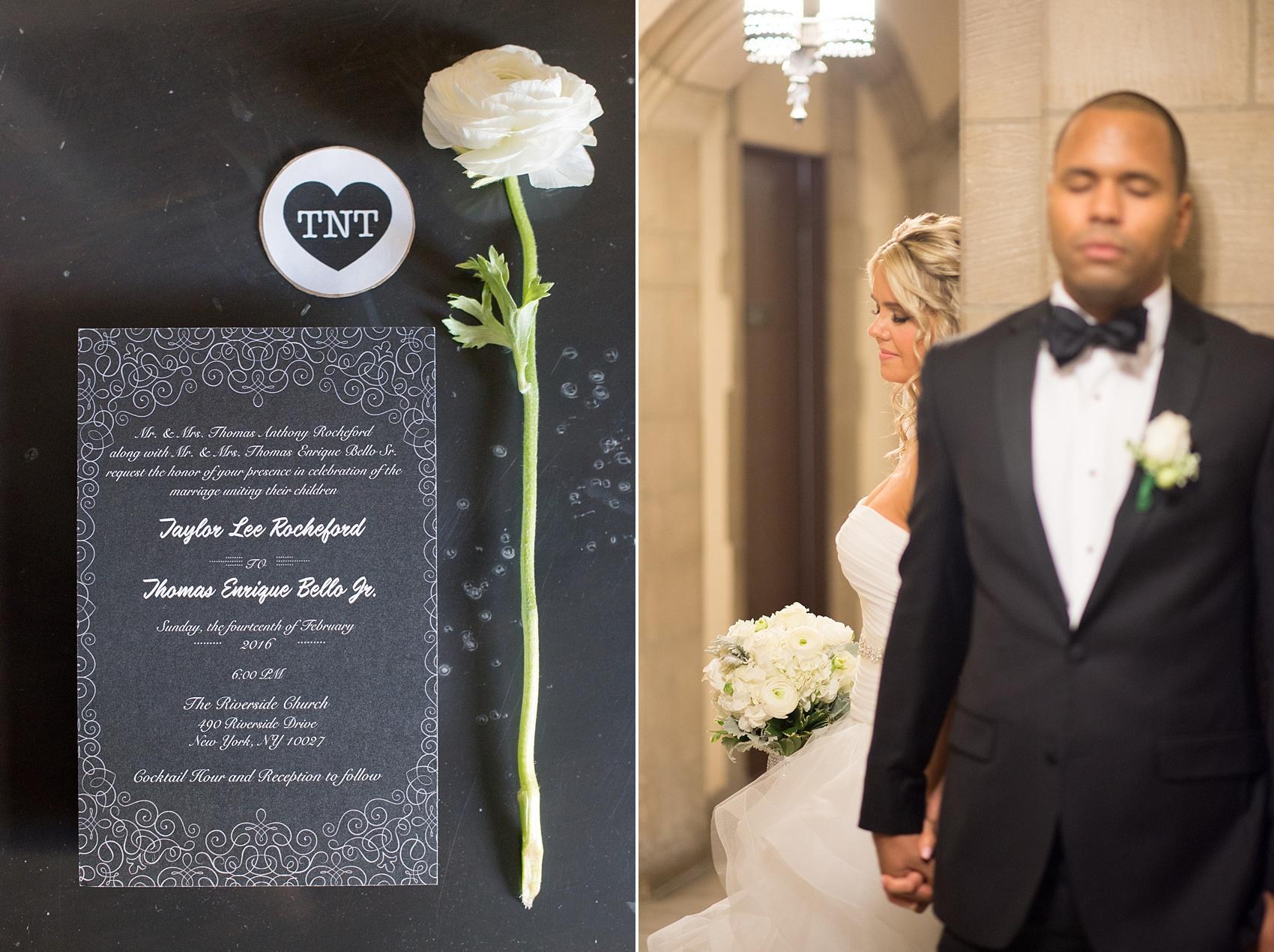 Bride and groom invitation and prayer before their ceremony without a first look. Image by Mikkel Paige Photography at Riverside Church in New York City.
