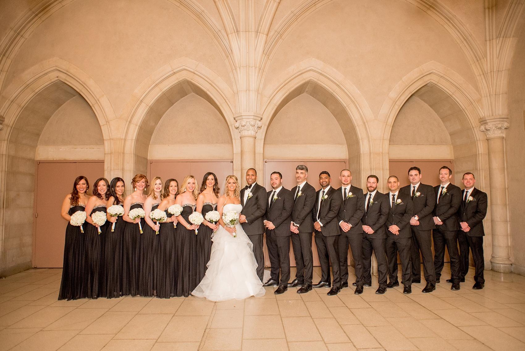 Bridal party in black and white at Riverside Church in New York City. Image by Mikkel Paige Photography.