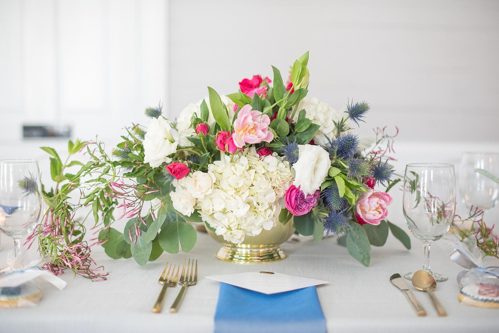 Navy and pink luncheon at Mim's House, North Carolina. Photo by Mikkel Paige Photography and flowers by Viva L'Event.