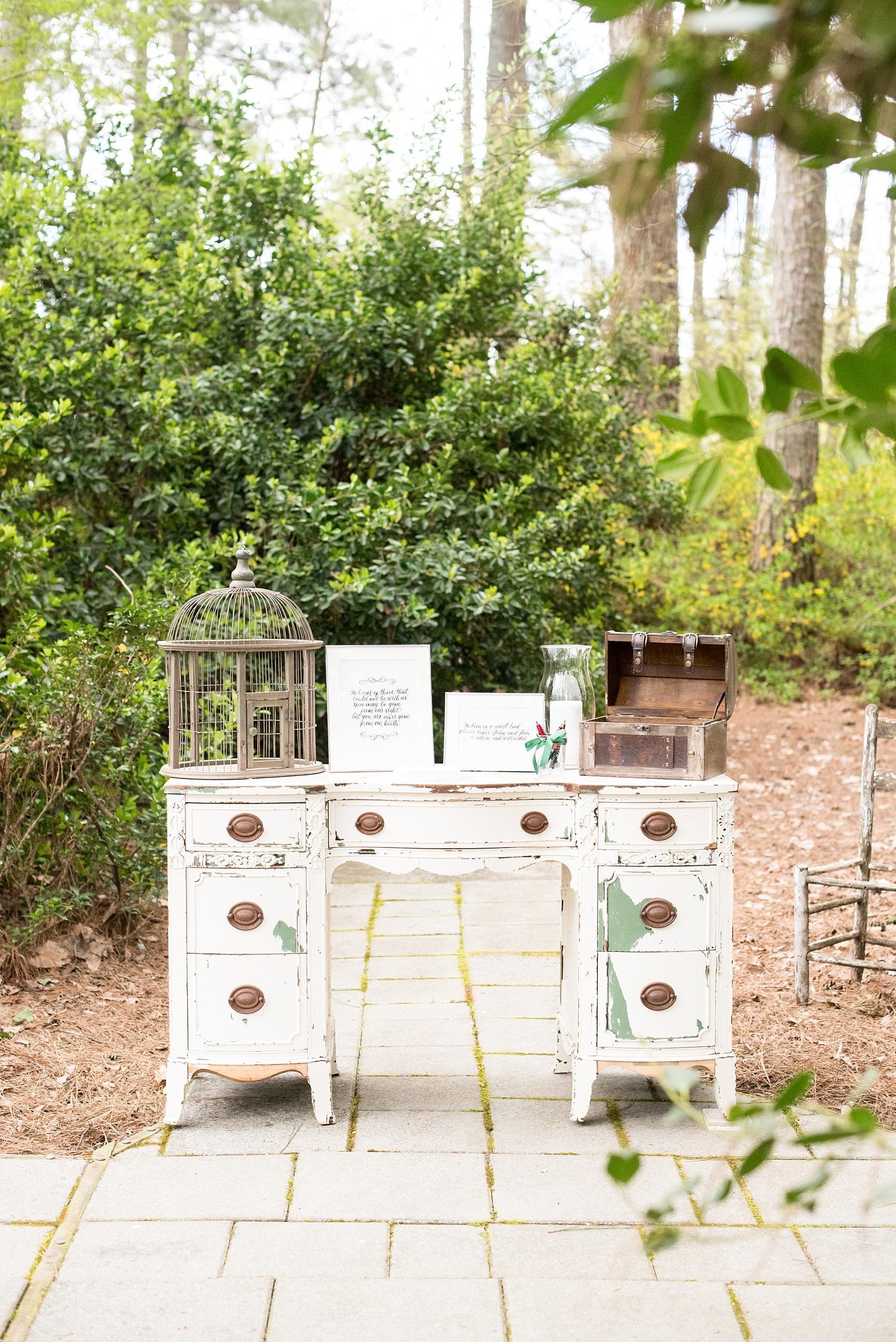 Vintage furniture welcome area for a Four Oaks Manor wedding in Atlanta. Images by Mikkel Paige Photography.