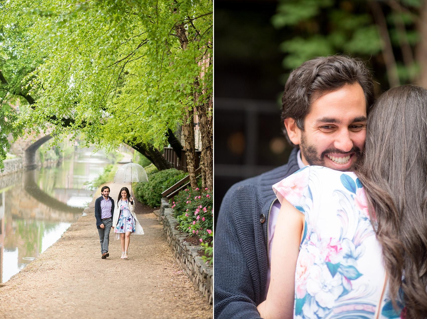 Photo by Mikkel Paige Photography for a rainy spring Georgetown engagement session in Washington, DC on the C&O canal.
