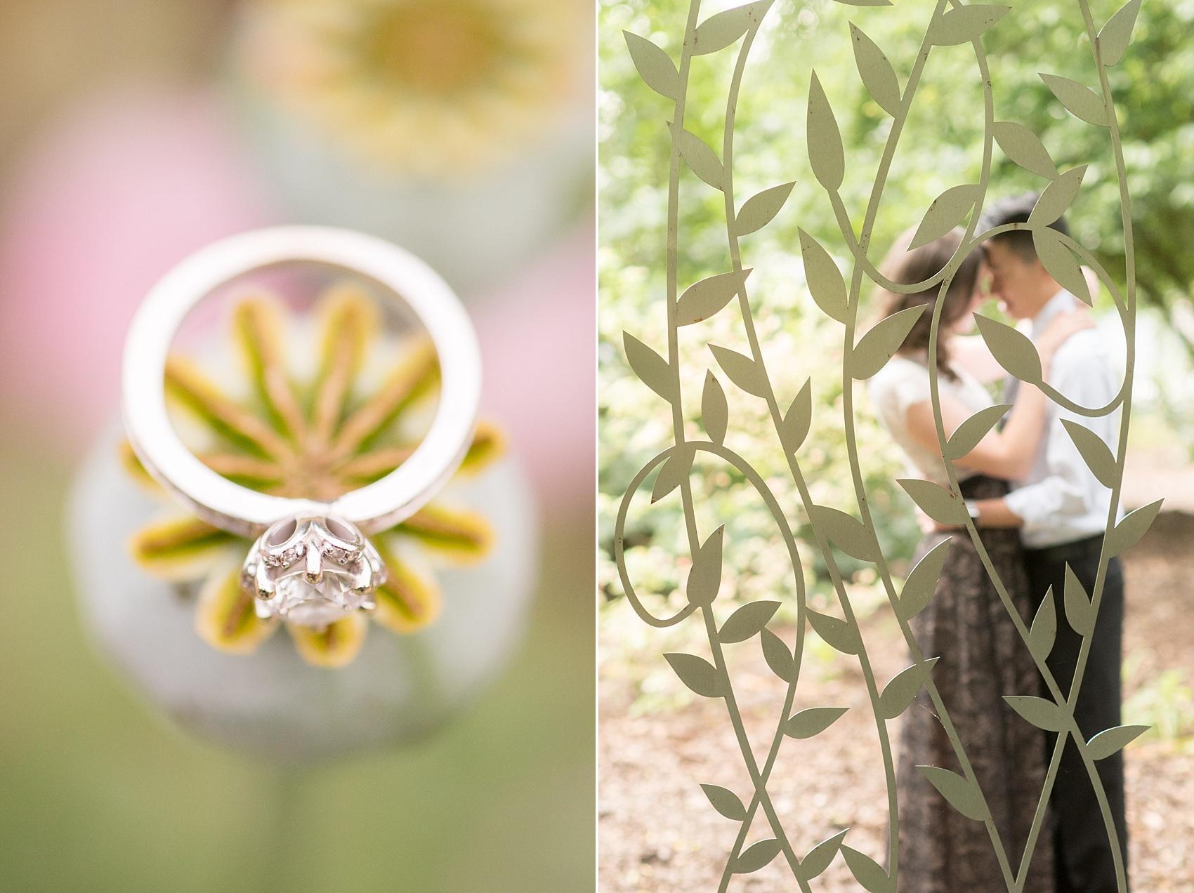 Raleigh North Carolina wedding photographer, Mikkel Paige Photography, photographs an engagement session diamond ring.