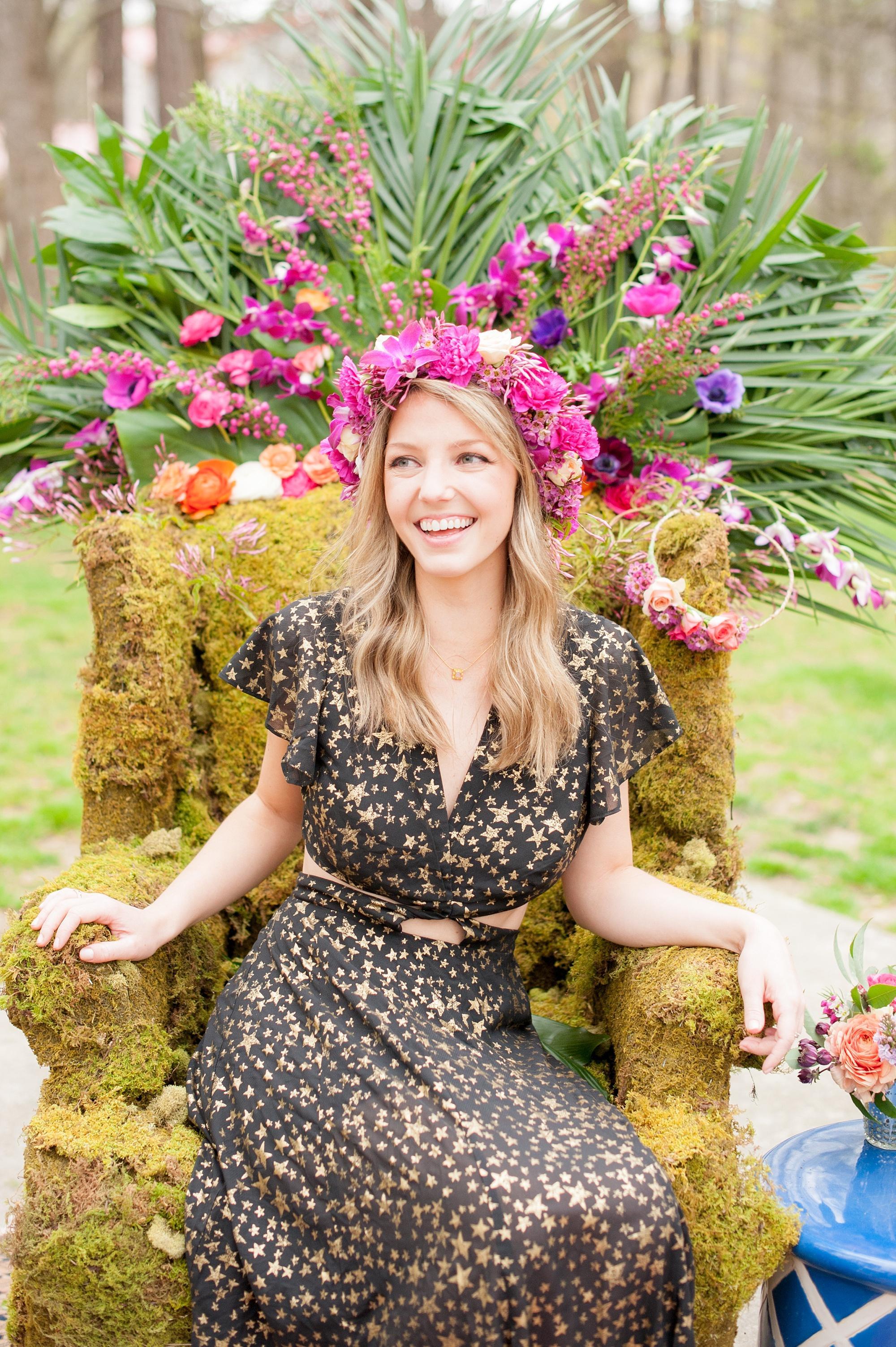 Enchanted garden birthday throne photos. Images by Mikkel Paige Photography, Raleigh wedding photographer.