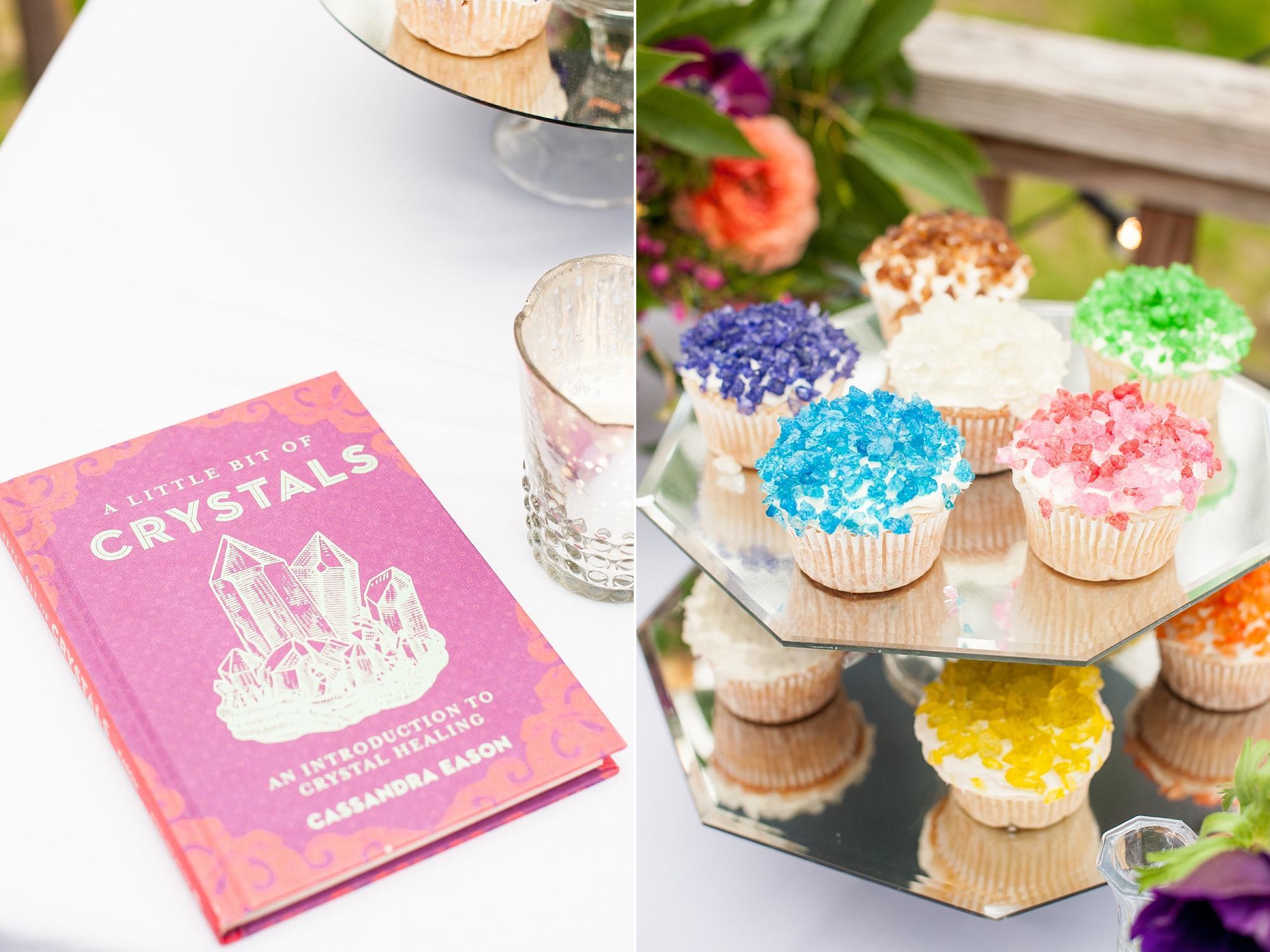 Enchanted garden birthday photos with geode crystal rock candy cupcakes. Images by Mikkel Paige Photography, Raleigh wedding photographer.