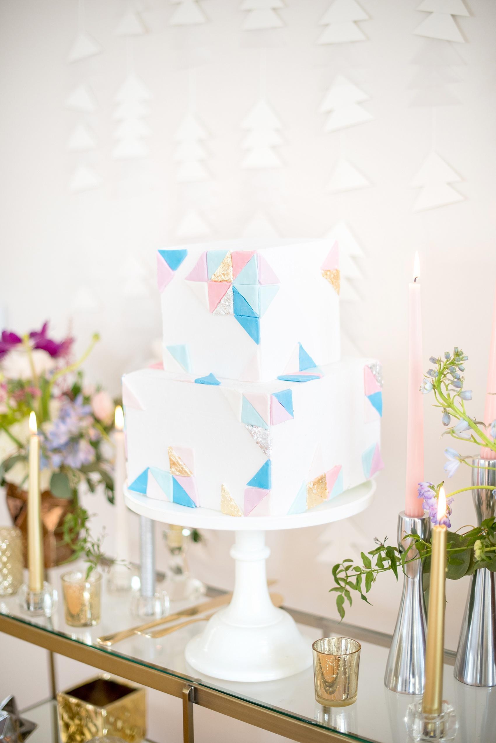 The Glass Box at 230 wedding photos by Mikkel Paige Photography. Serenity blue and Rose Quartz pink inspiration. Paper by Bella Joviality styling by Glitter Inc., flowers by Eclectic Sage and geometric cake by Sugar Euphoria.
