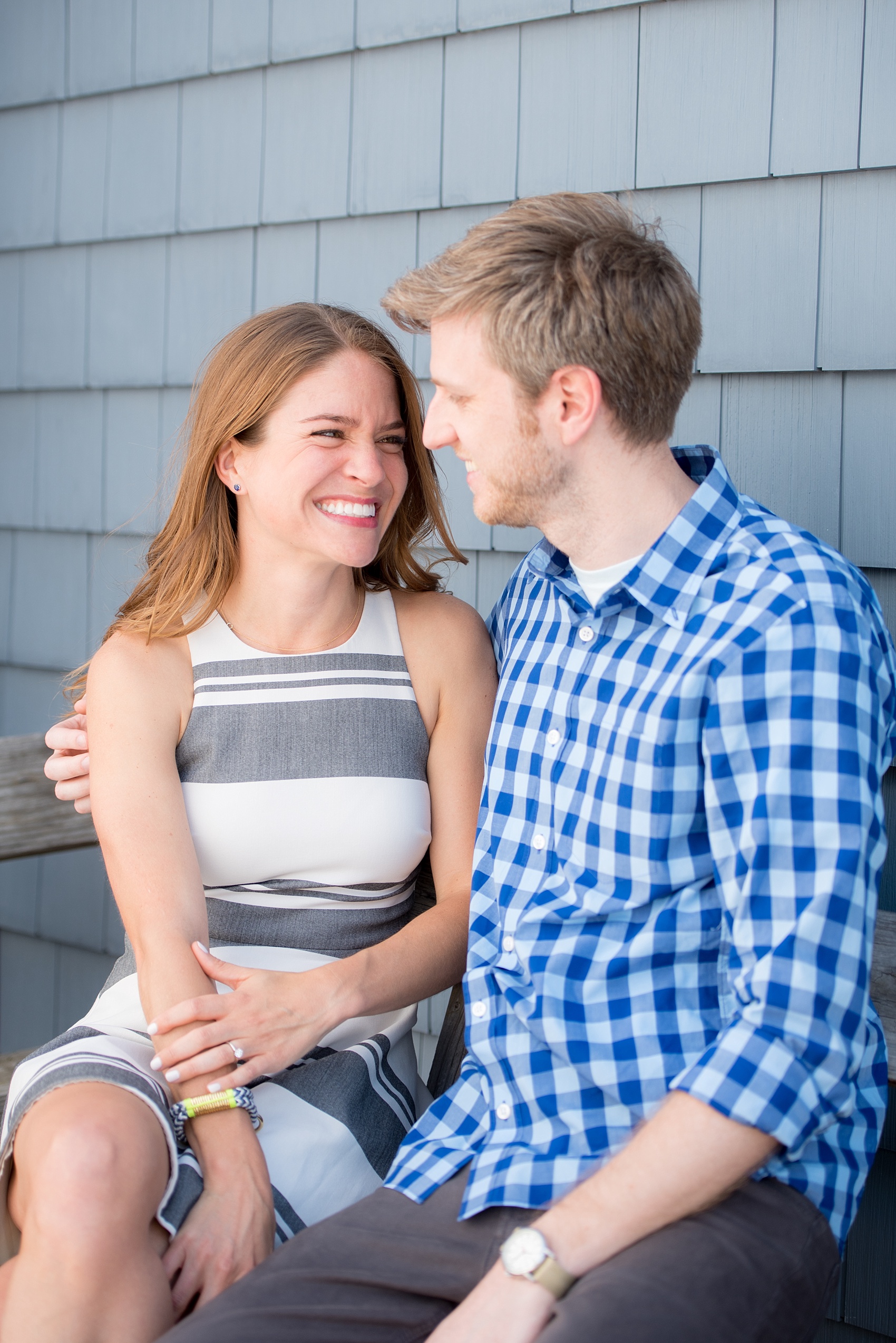 Mikkel Paige Photography captures a Bay Head, NJ engagement session with the village shops and colorful buildings.