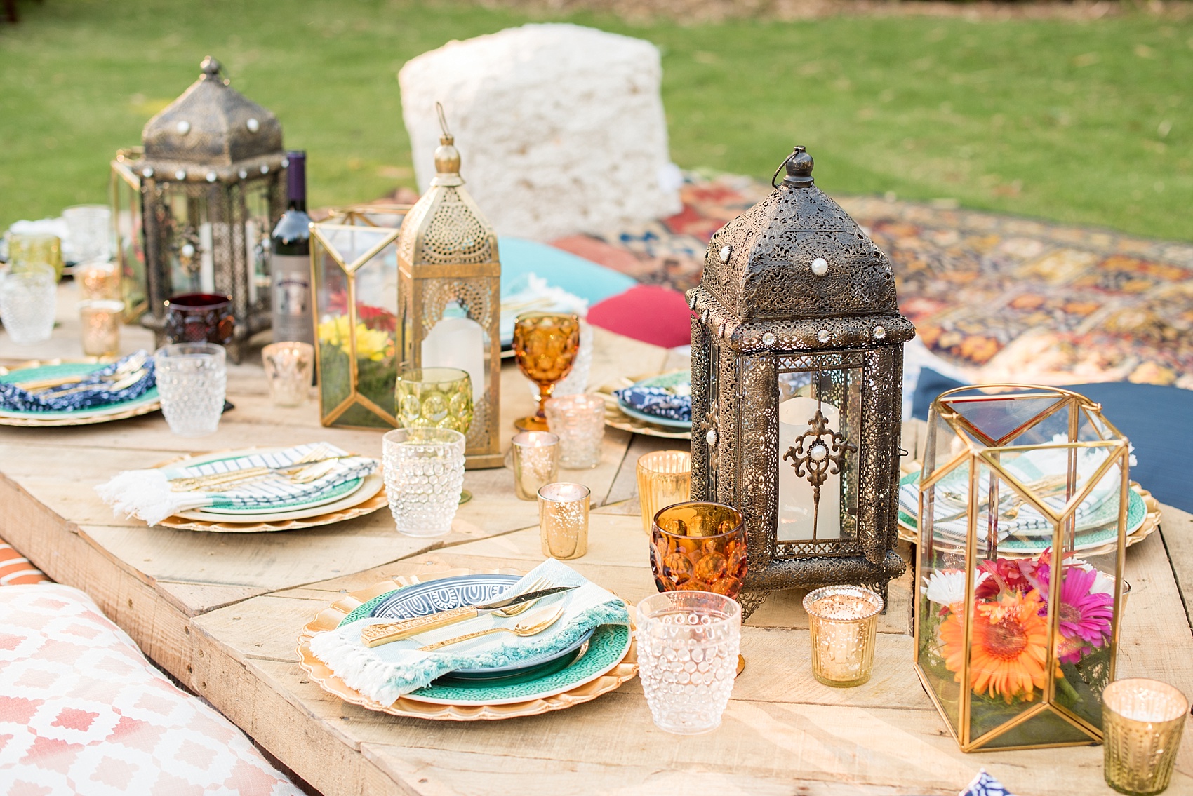 Mikkel Paige Photography photo of Moroccan lanterns for a themed surprise party with bright colors.