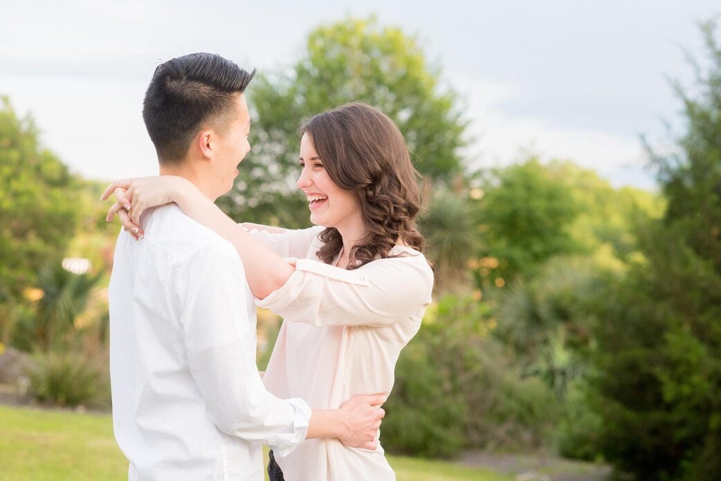 Mikkel Paige Photography captures a North Carolina engagement session at JC Raulston Arboretum at NC State campus.