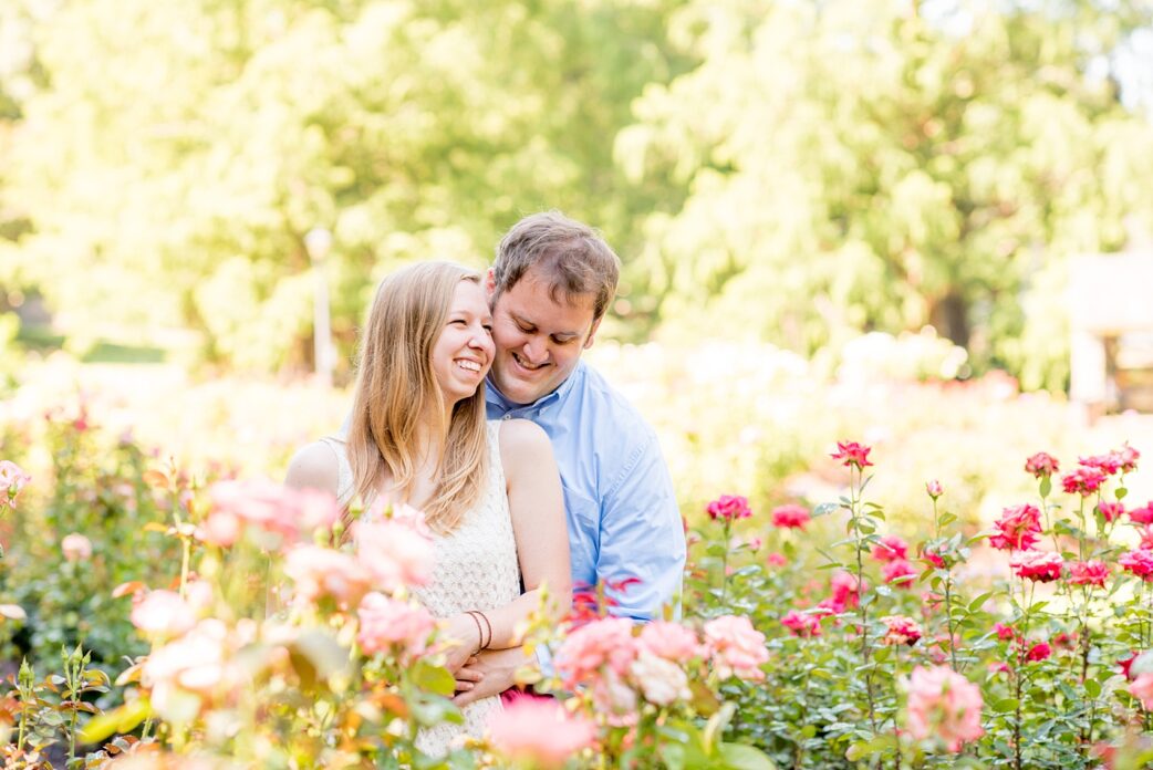 Mikkel Paige Photography engagement photos in Raleigh Rose Garden.