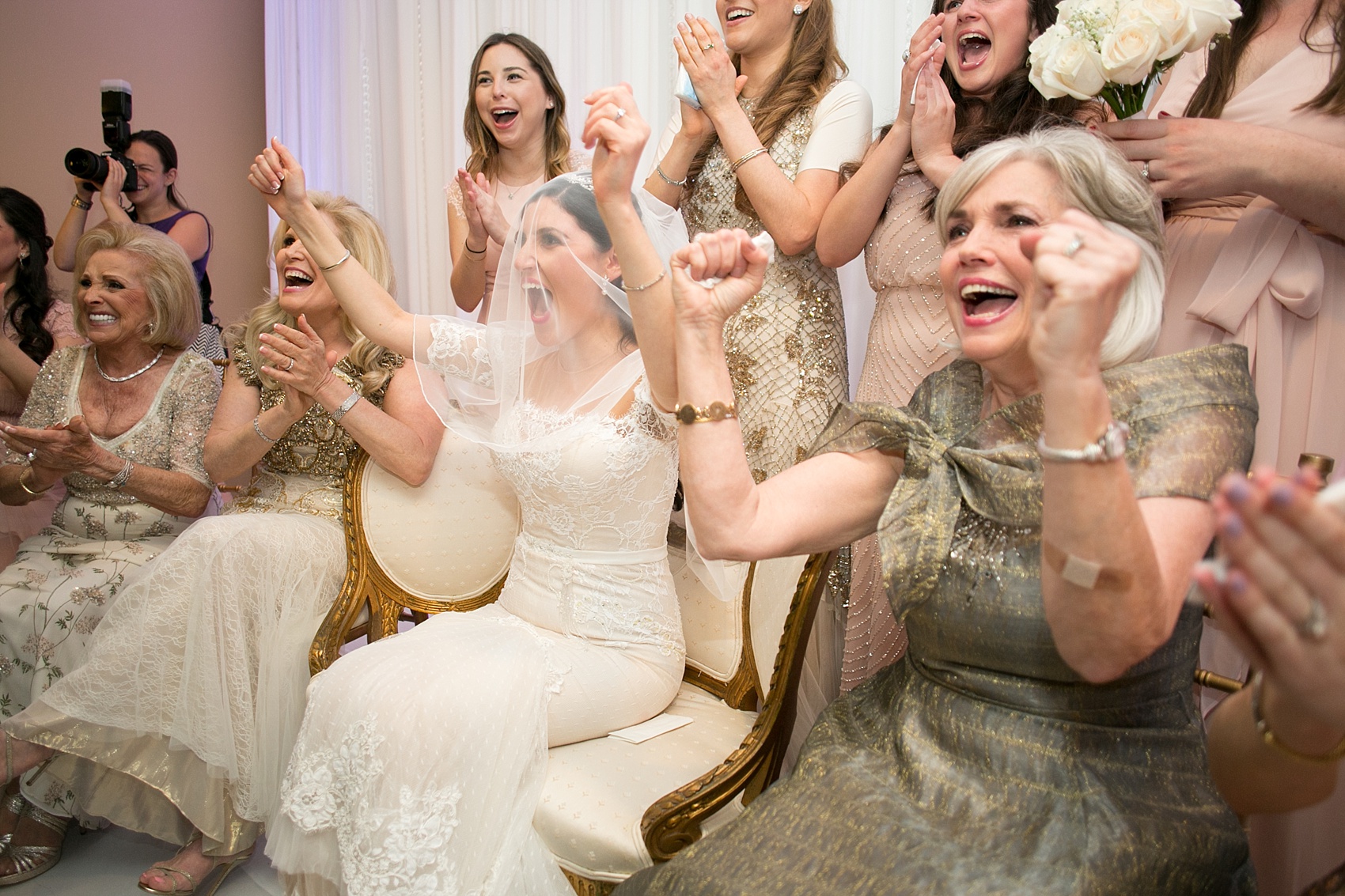 Mikkel Paige Photography photo of the bride and her bridesmaids at her bedekan at a Jewish religion ceremony at Temple Emanu-El in Closter, NJ.