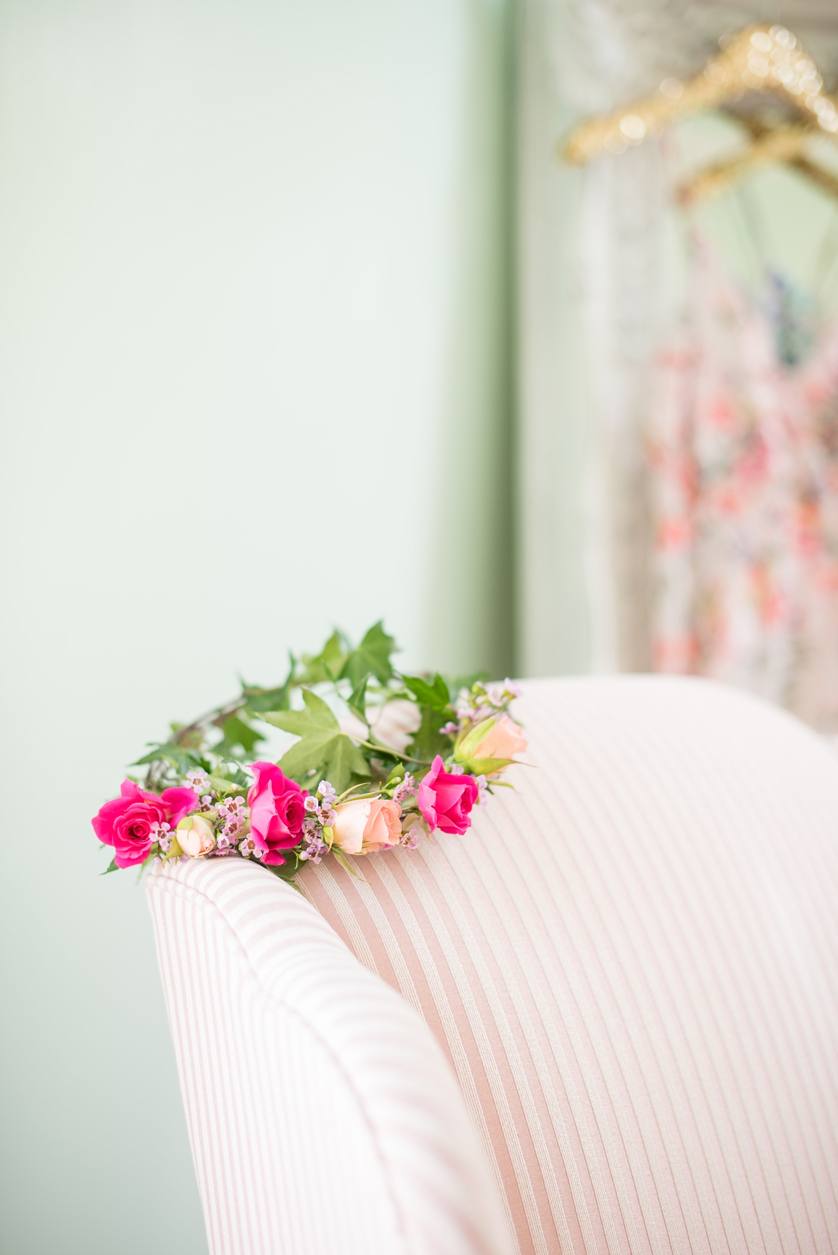 Mikkel Paige Photography wedding photos at The Merrimon-Wynne House in downtown Raleigh. The bride with her two flower girls in colorful floral crowns by Meristem Floral.