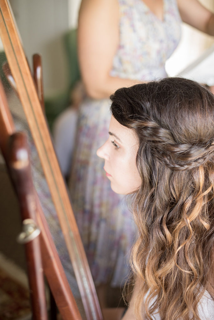 Mikkel Paige Photography photo of a rustic chic farm wedding at Spring Hill Manor, Maryland. Image of the bride getting ready for her day at Elk Forge Bed and Breakfast.