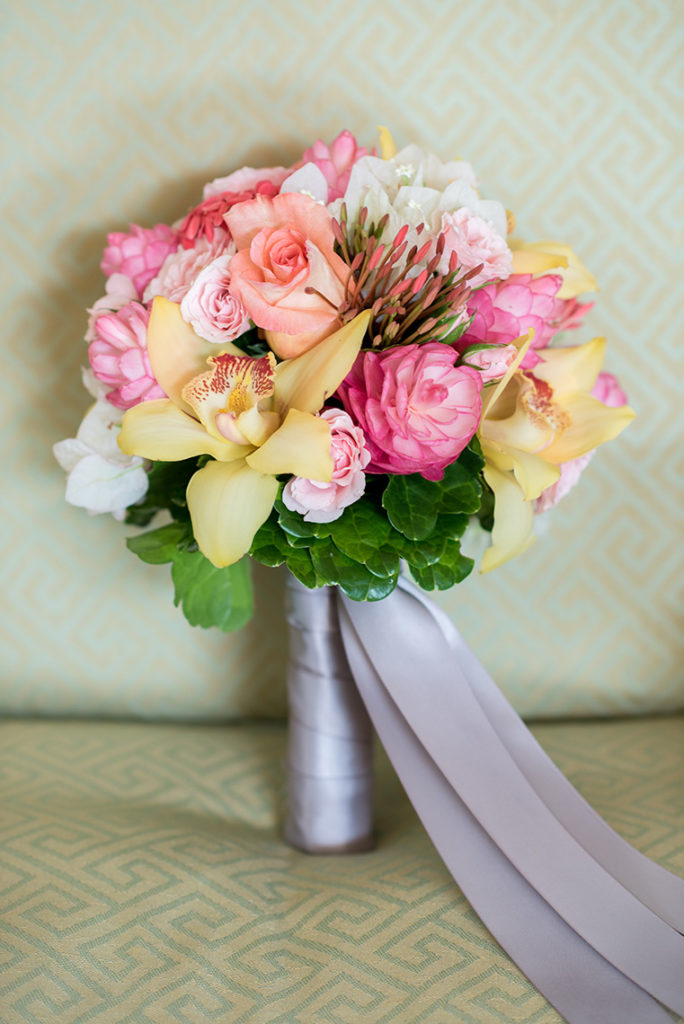 Mikkel Paige Photography photos of a tropical wedding bouquet at St. Lucia, The Landings.