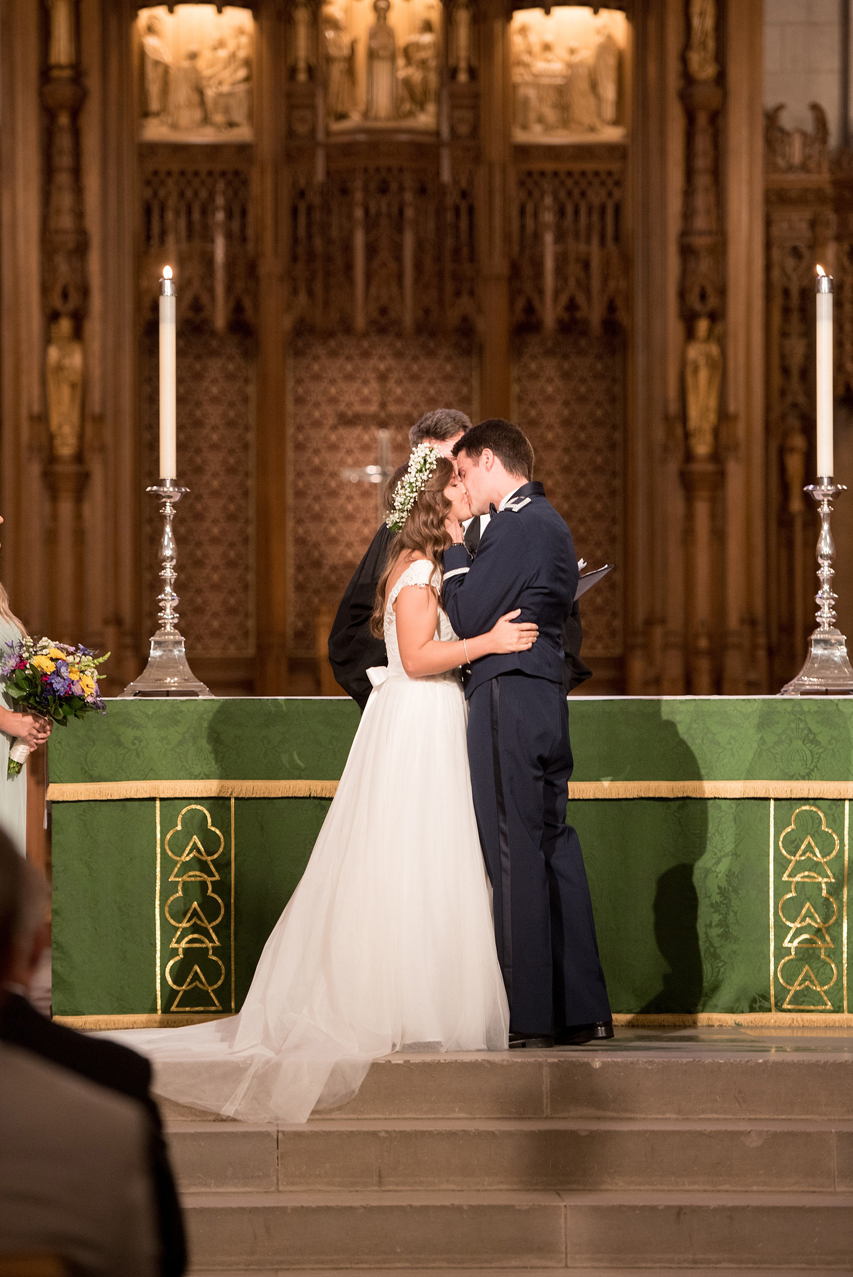 Mikkel Paige Photography photo of a Duke Chapel wedding in Durham, North Carolina. The bride and groom exchanged vows under gothic arches of the iconic church.