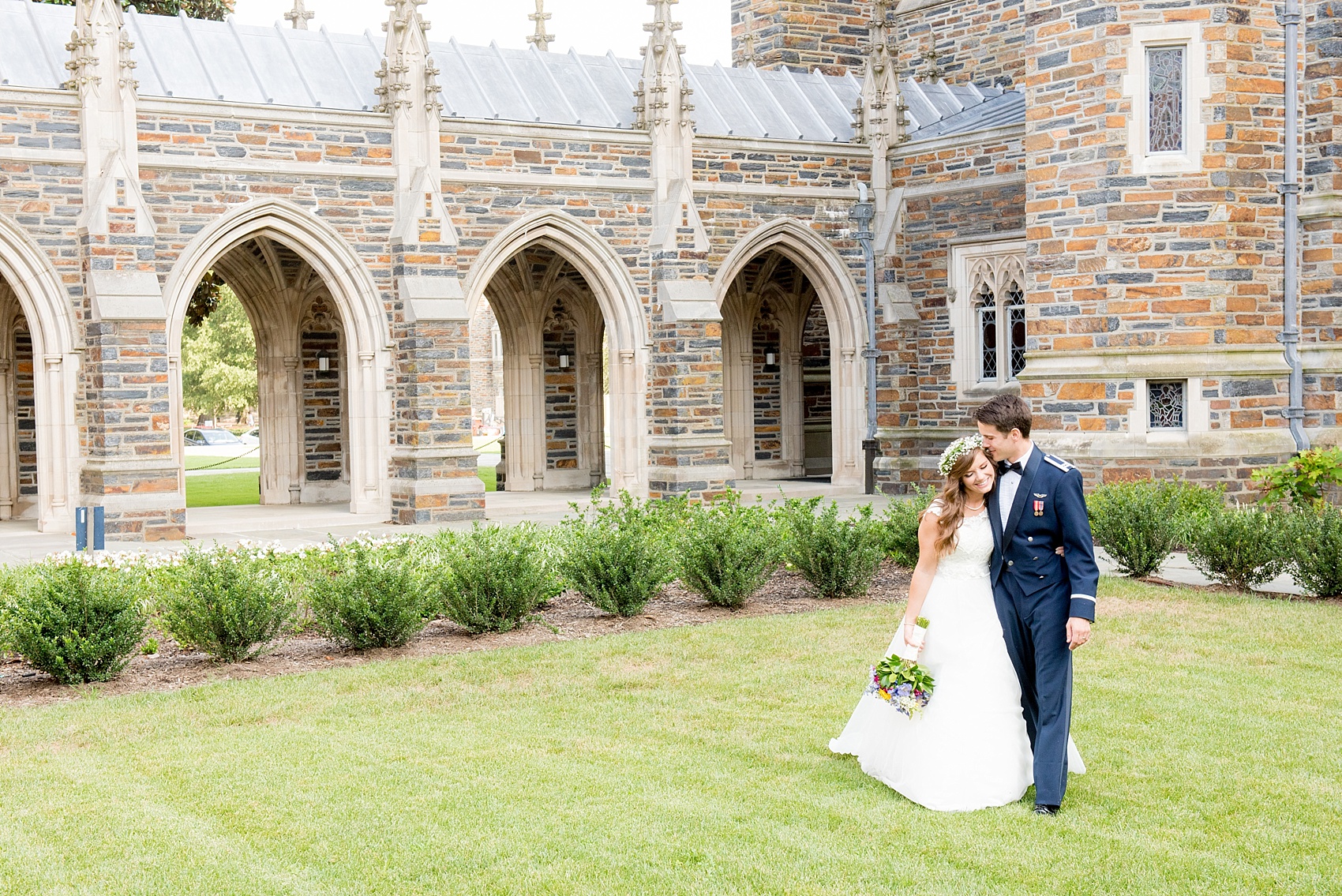 Mikkel Paige Photography photo of a Duke Chapel wedding in Durham, North Carolina. The bride and groom in front of the iconic gothic church.