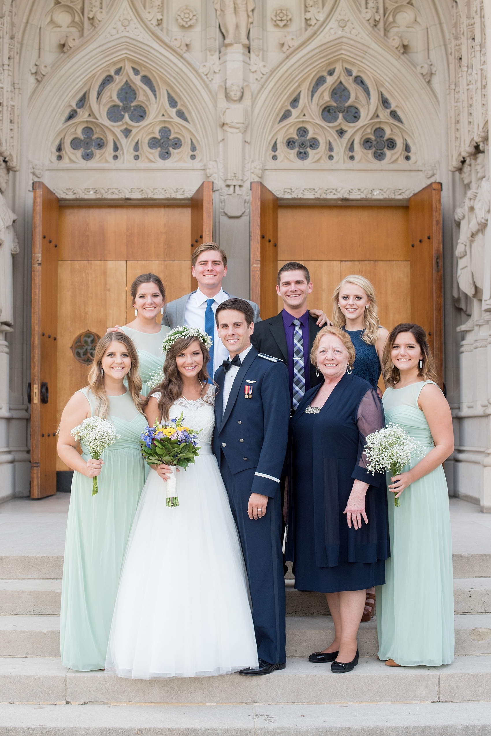 Mikkel Paige Photography photo of a Duke Chapel wedding in Durham, North Carolina. The bride and her cousins and grandmother in front of the iconic gothic church.