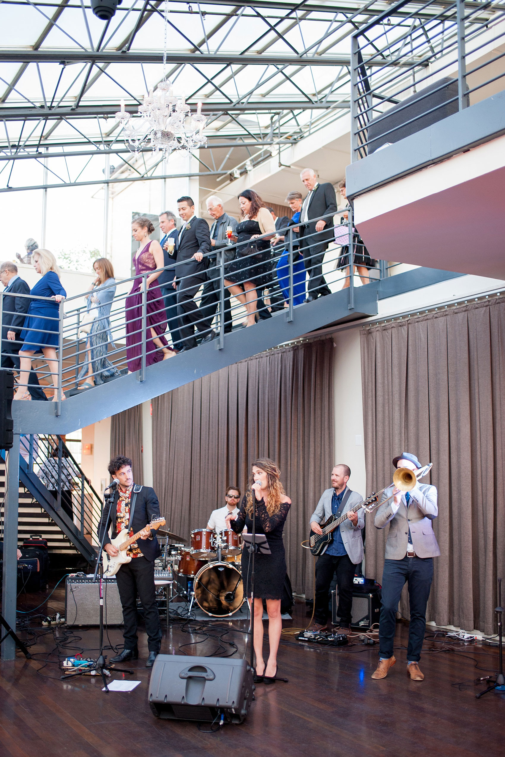 Mikkel Paige Photography photos of a NYC wedding at Tribeca Rooftop. An image of the reception band.
